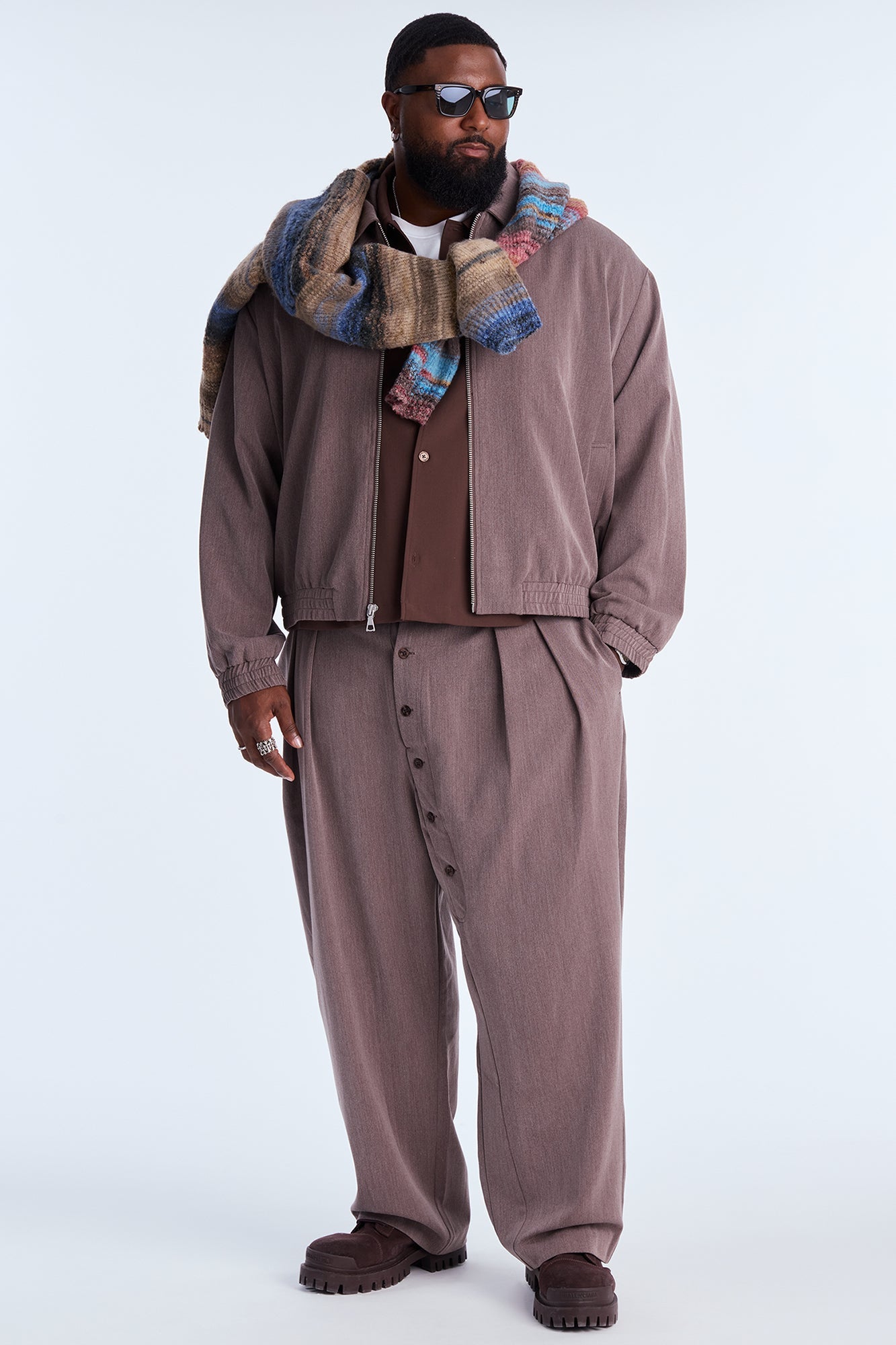 Baggy Upper East Side Asymmetrical Button Trouser - Brown