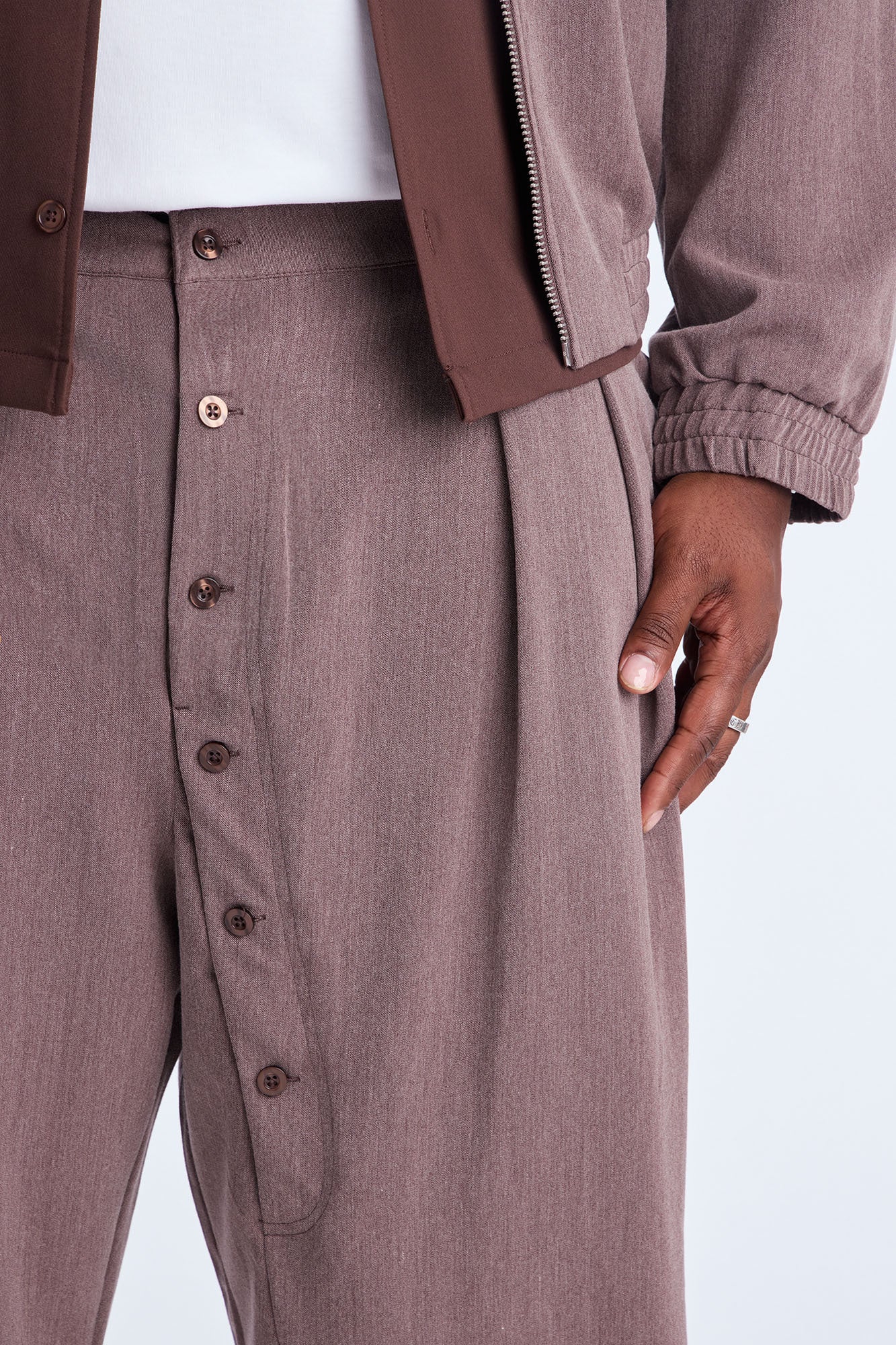 Baggy Upper East Side Asymmetrical Button Trouser - Brown