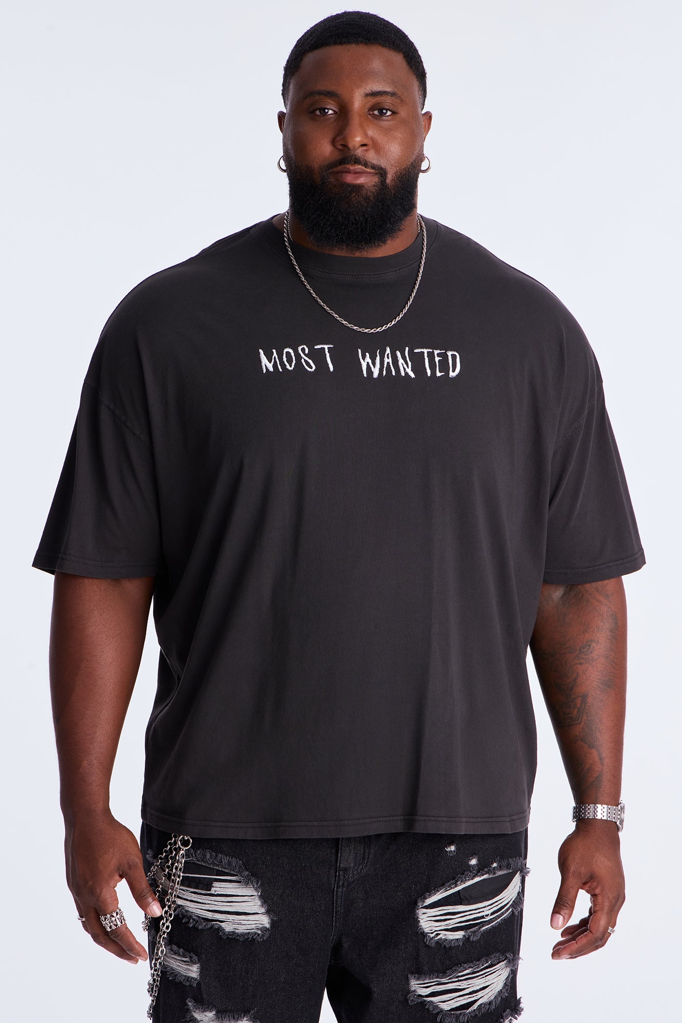Most Wanted Embroidery Oversized Short Sleeve Tee - Black Wash