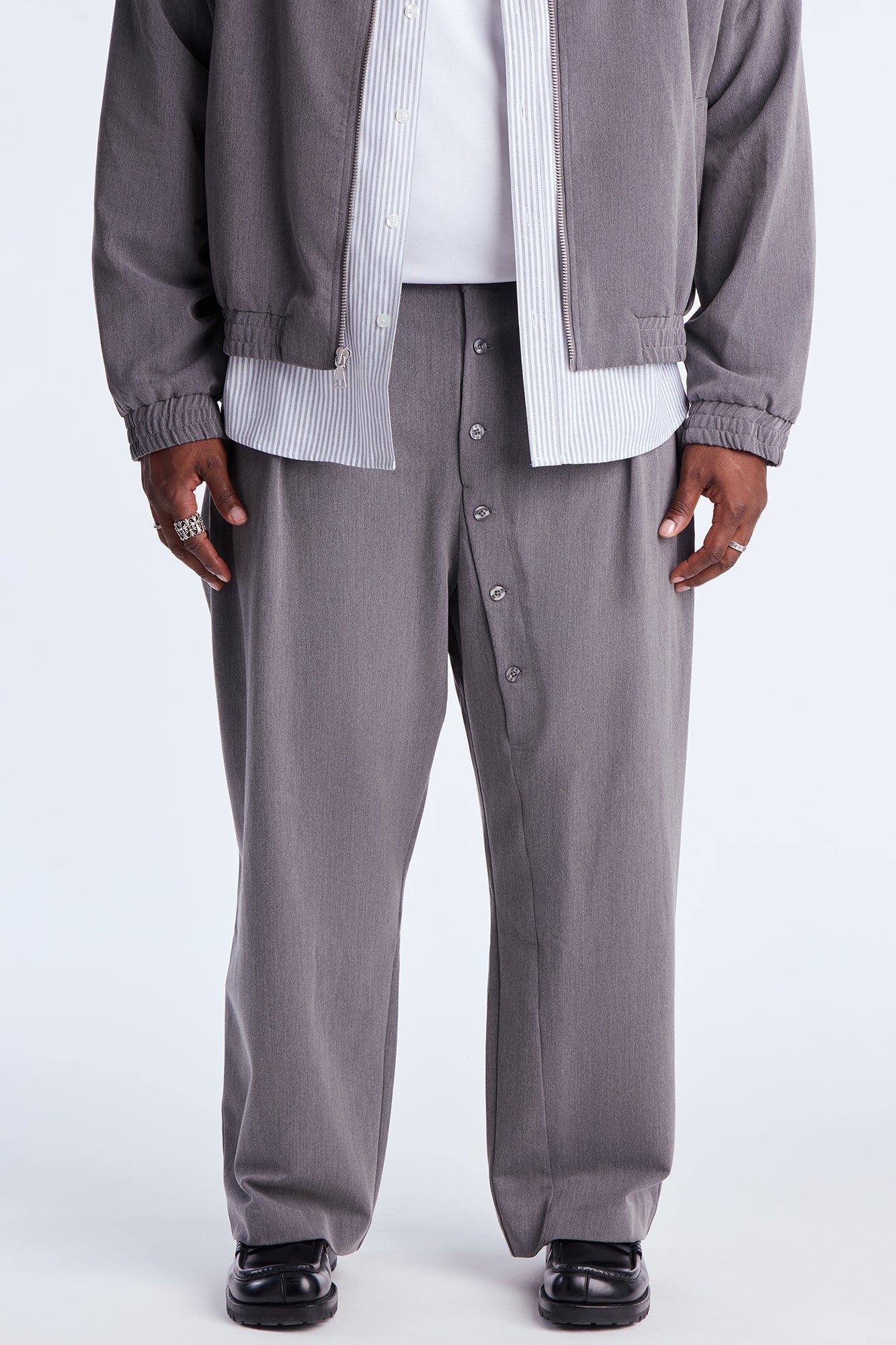 Baggy Upper East Side Asymmetrical Button Trouser - Charcoal
