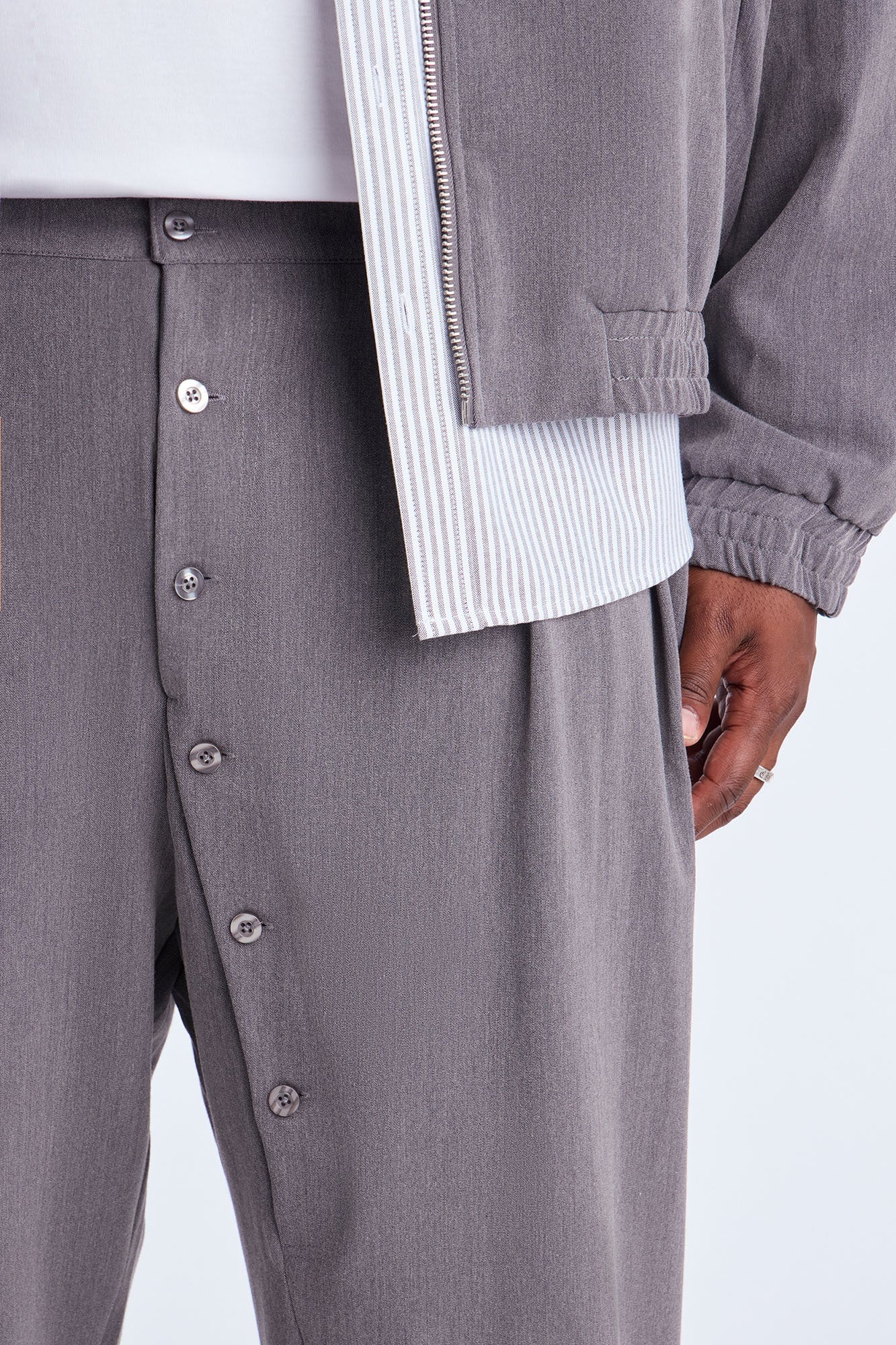 Baggy Upper East Side Asymmetrical Button Trouser - Charcoal