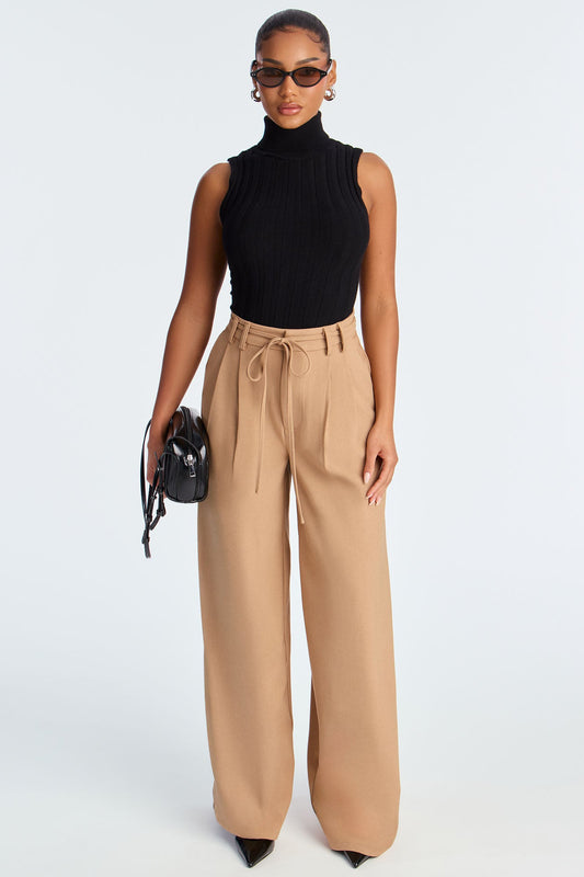 All Attention On Me Twill Rigid Wide Leg Pant 33 - Khaki