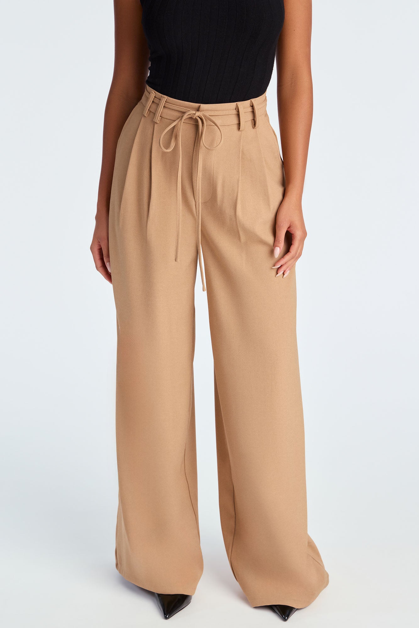 All Attention On Me Twill Rigid Wide Leg Pant 33 - Khaki