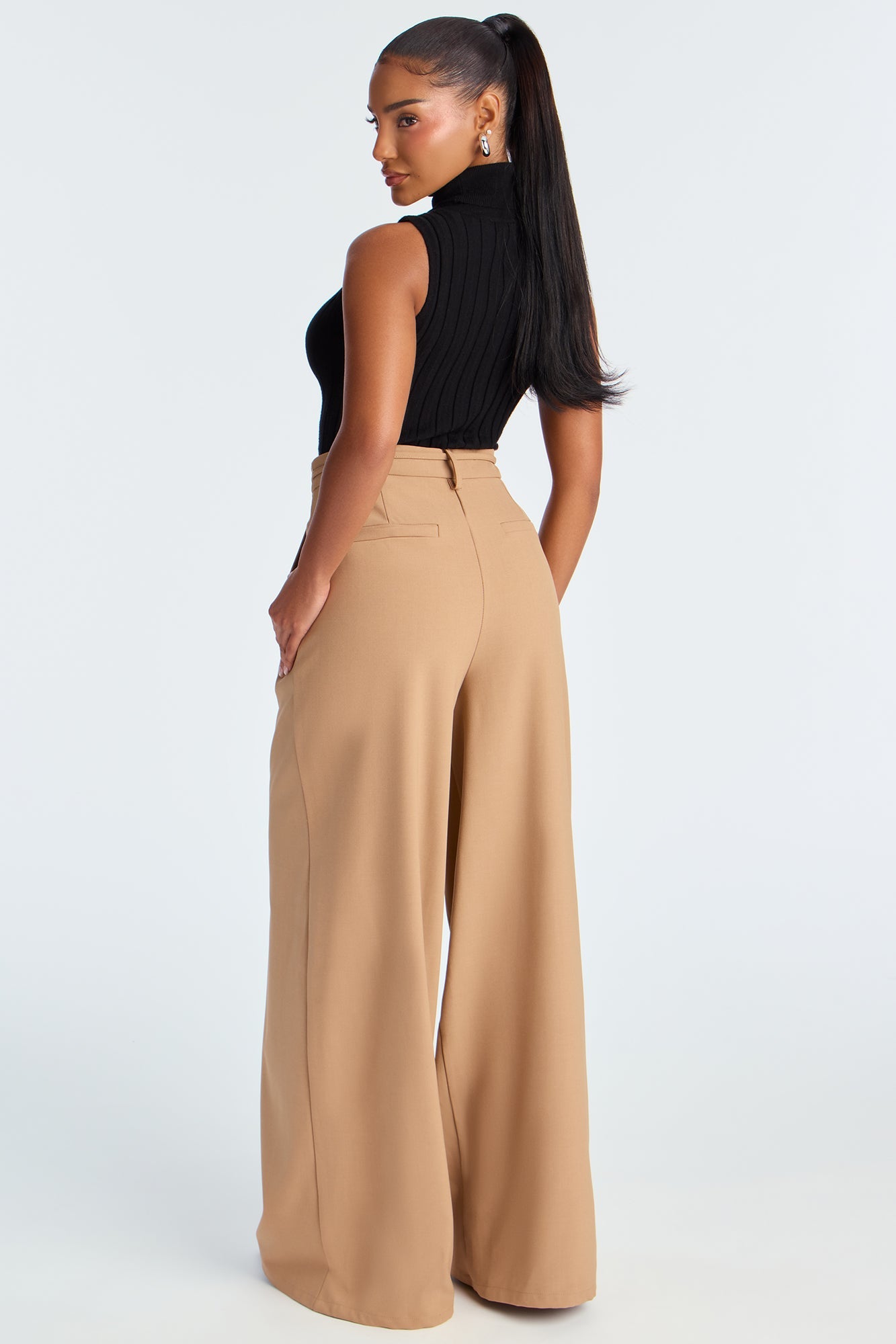 All Attention On Me Twill Rigid Wide Leg Pant 33 - Khaki