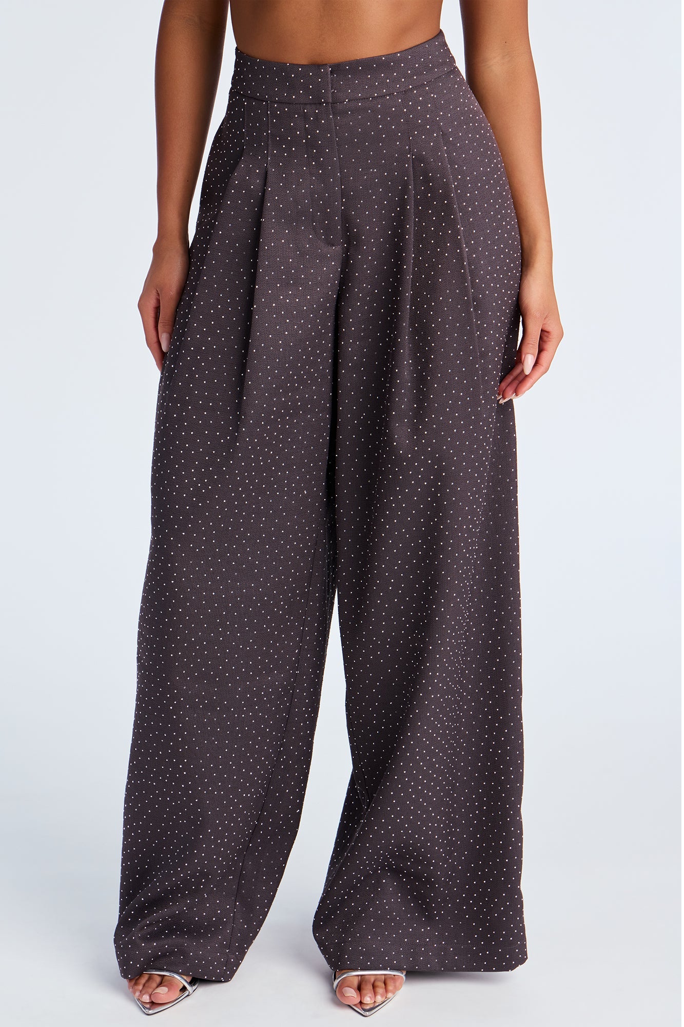 Eyes On Me Rhinestone Wide Leg Pant 32″ - Charcoal