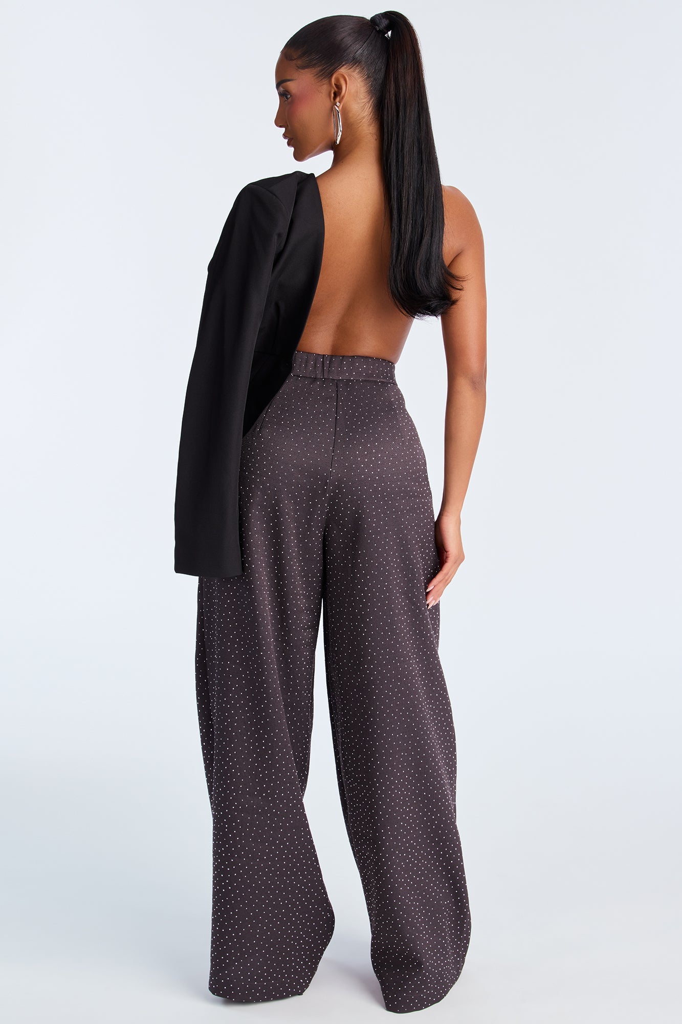 Eyes On Me Rhinestone Wide Leg Pant 32″ - Charcoal