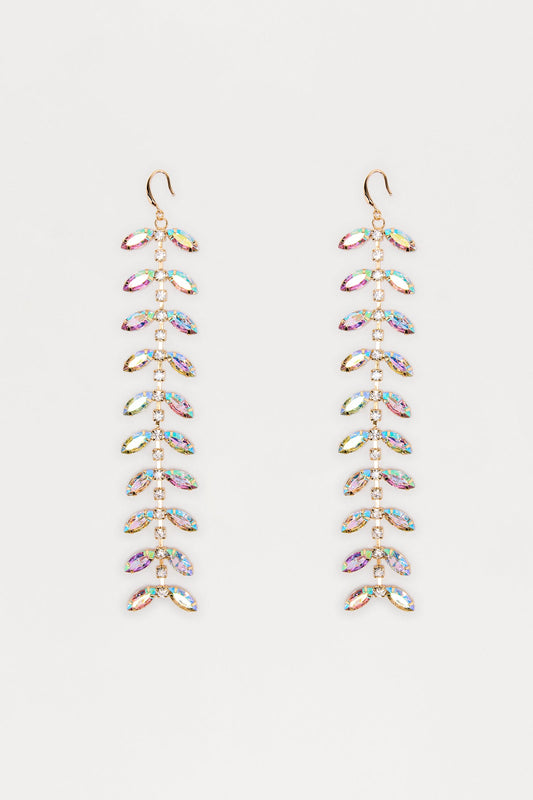 Bloom Line Statement Rhinestone Drop Earrings - Gold/Multi