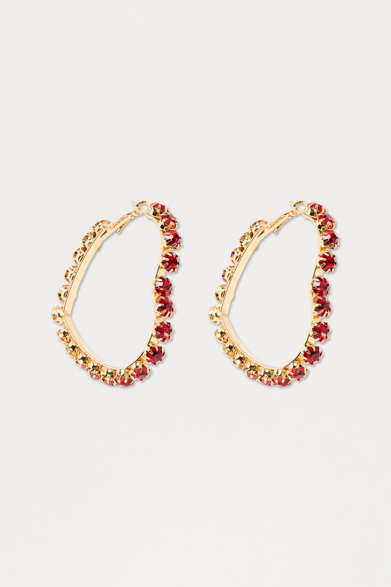 Heartbreaker Rhinestone Hoop Earrings - Gold/Red