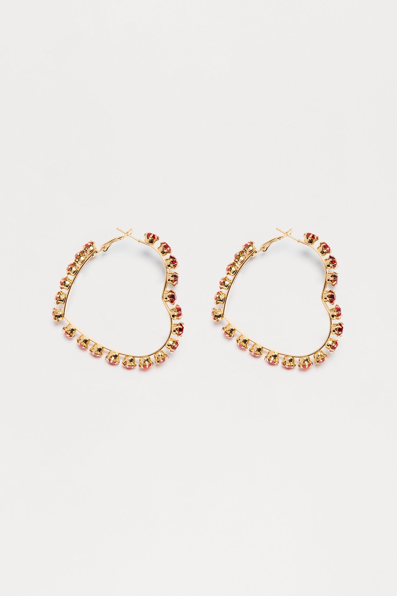 Heartbreaker Rhinestone Hoop Earrings - Gold/Red