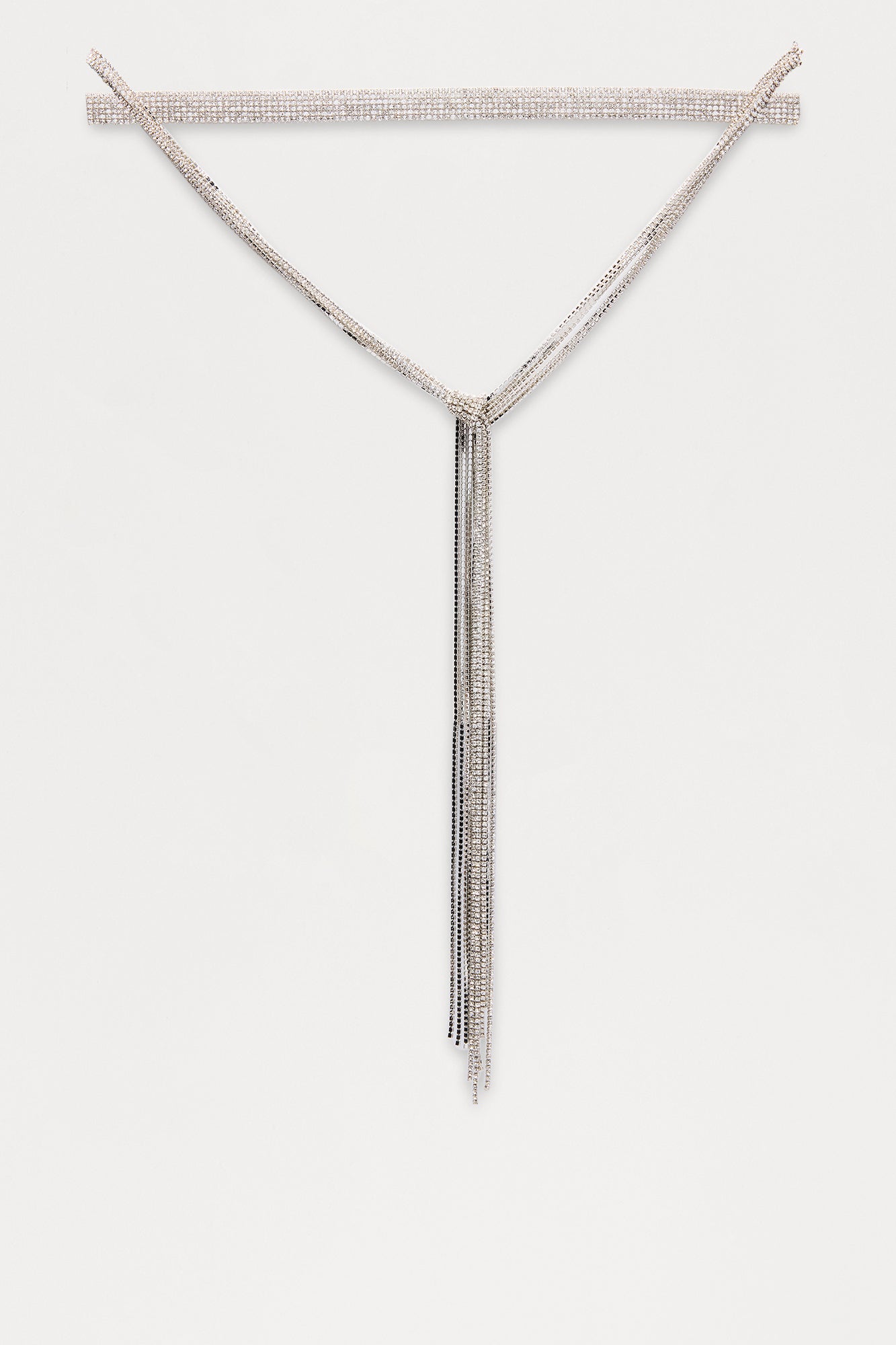 Night On The Town Rhinestone Lariat Choker Necklace - Silver