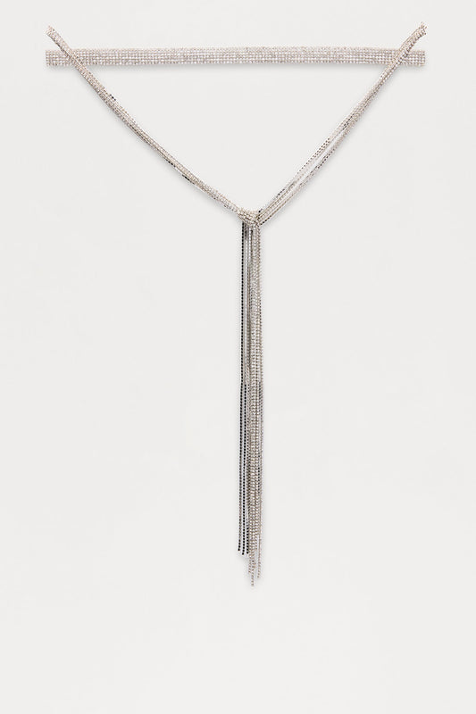 Night On The Town Rhinestone Lariat Choker Necklace - Silver