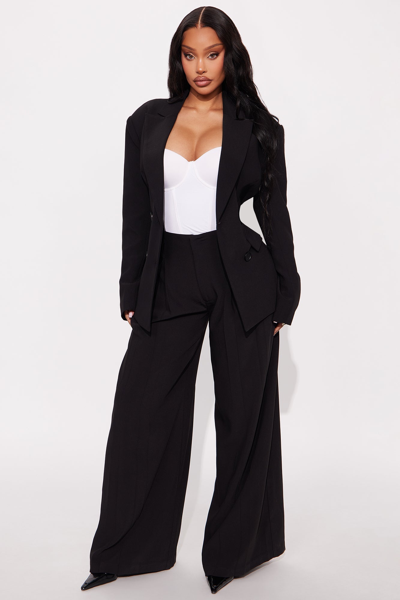 End Of Time Wide Leg Belted Trousers 33″ - Black