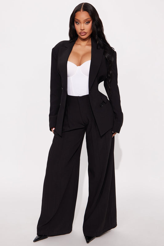 End Of Time Wide Leg Belted Trousers 33″ - Black