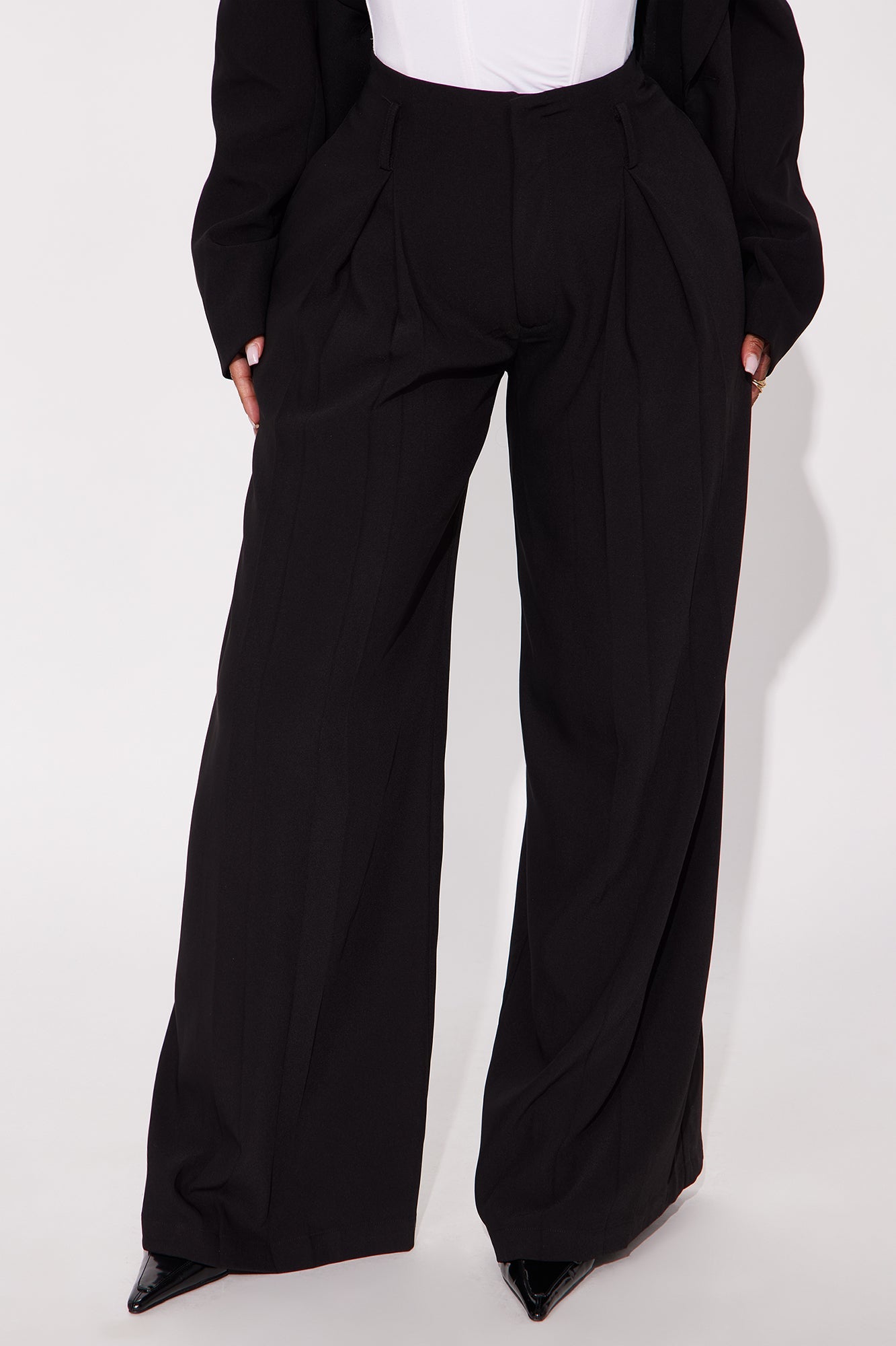 End Of Time Wide Leg Belted Trousers 33″ - Black