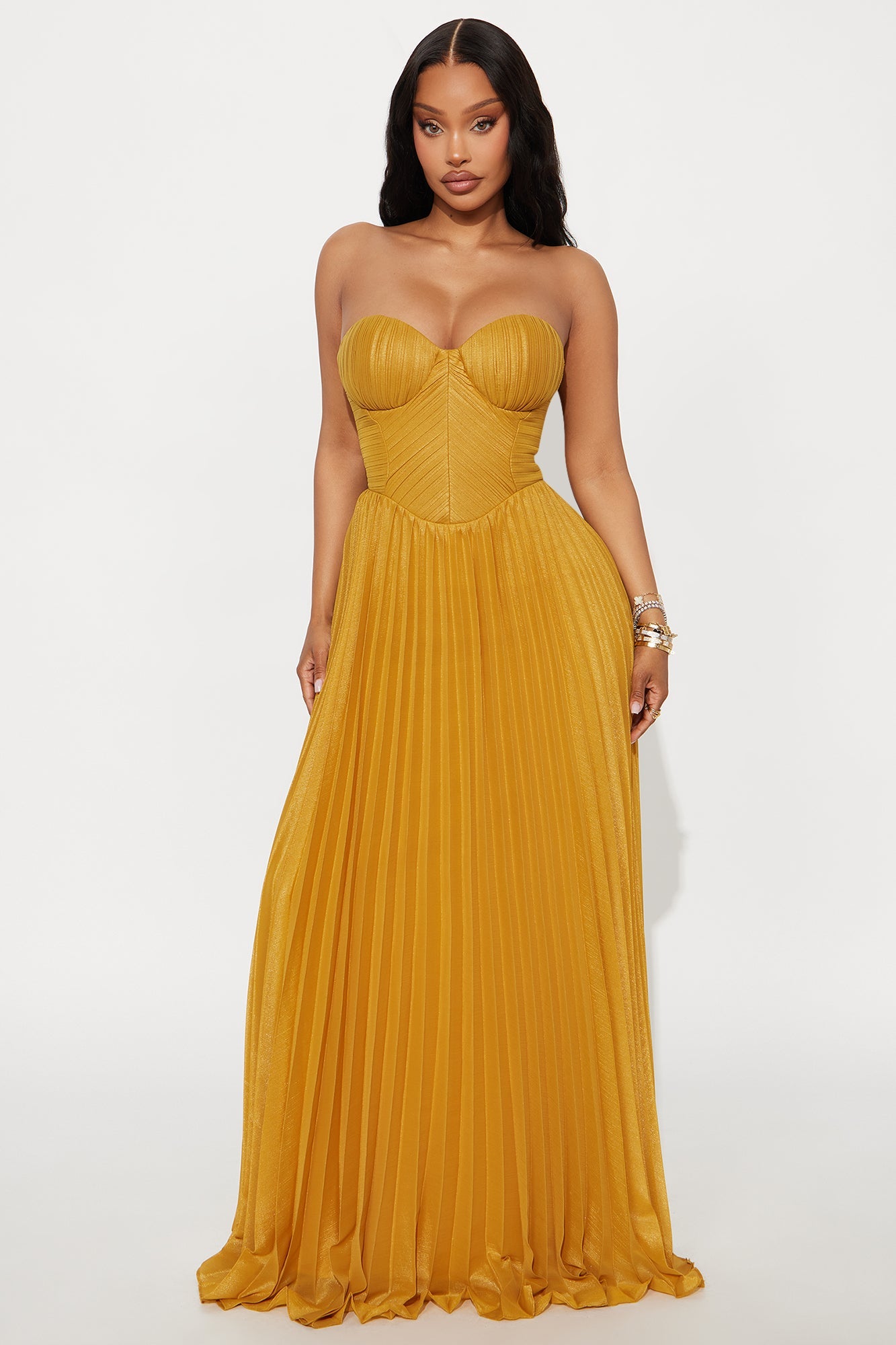 Urban Spark Plisse Gown - Mustard