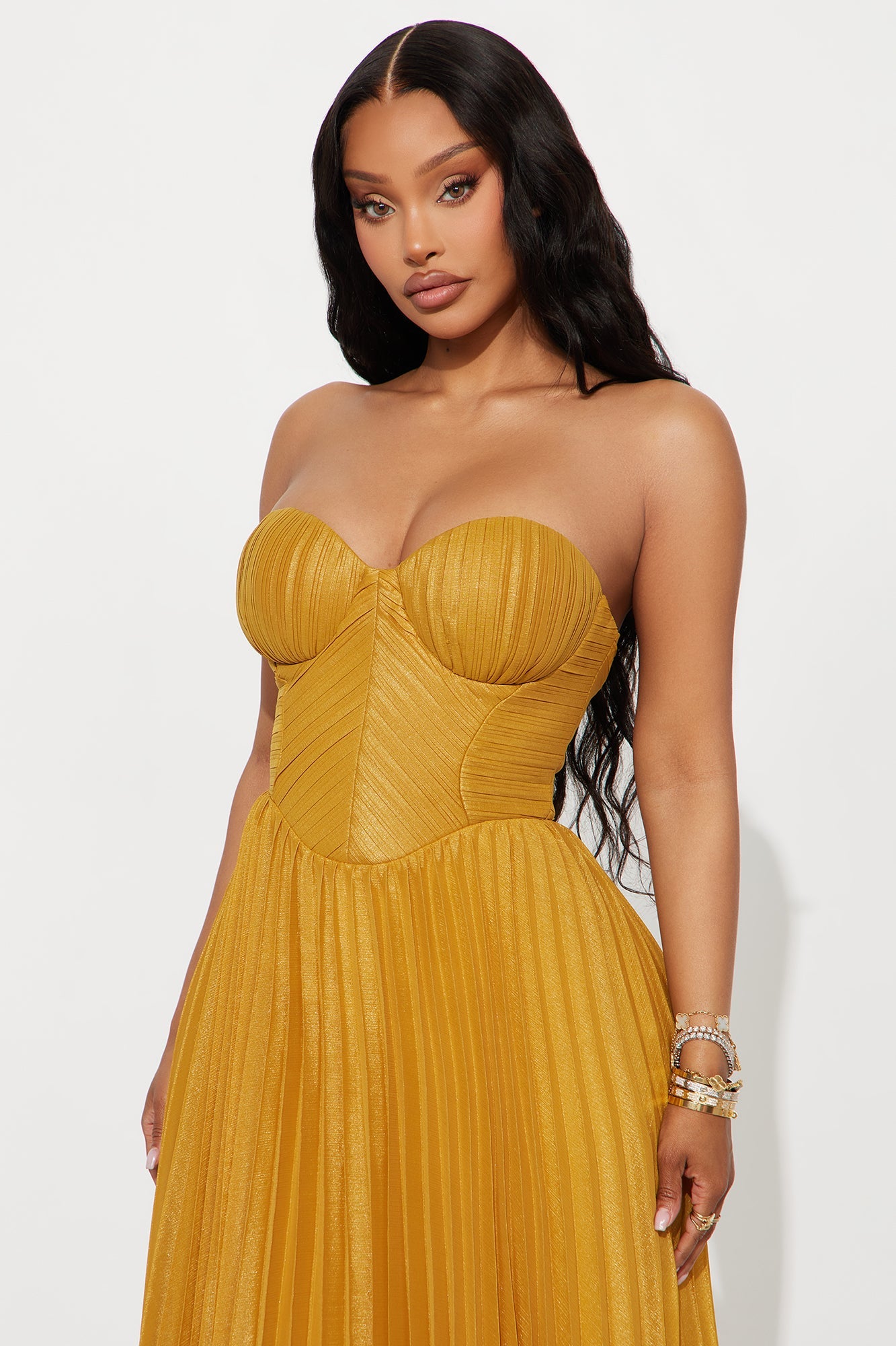 Urban Spark Plisse Gown - Mustard