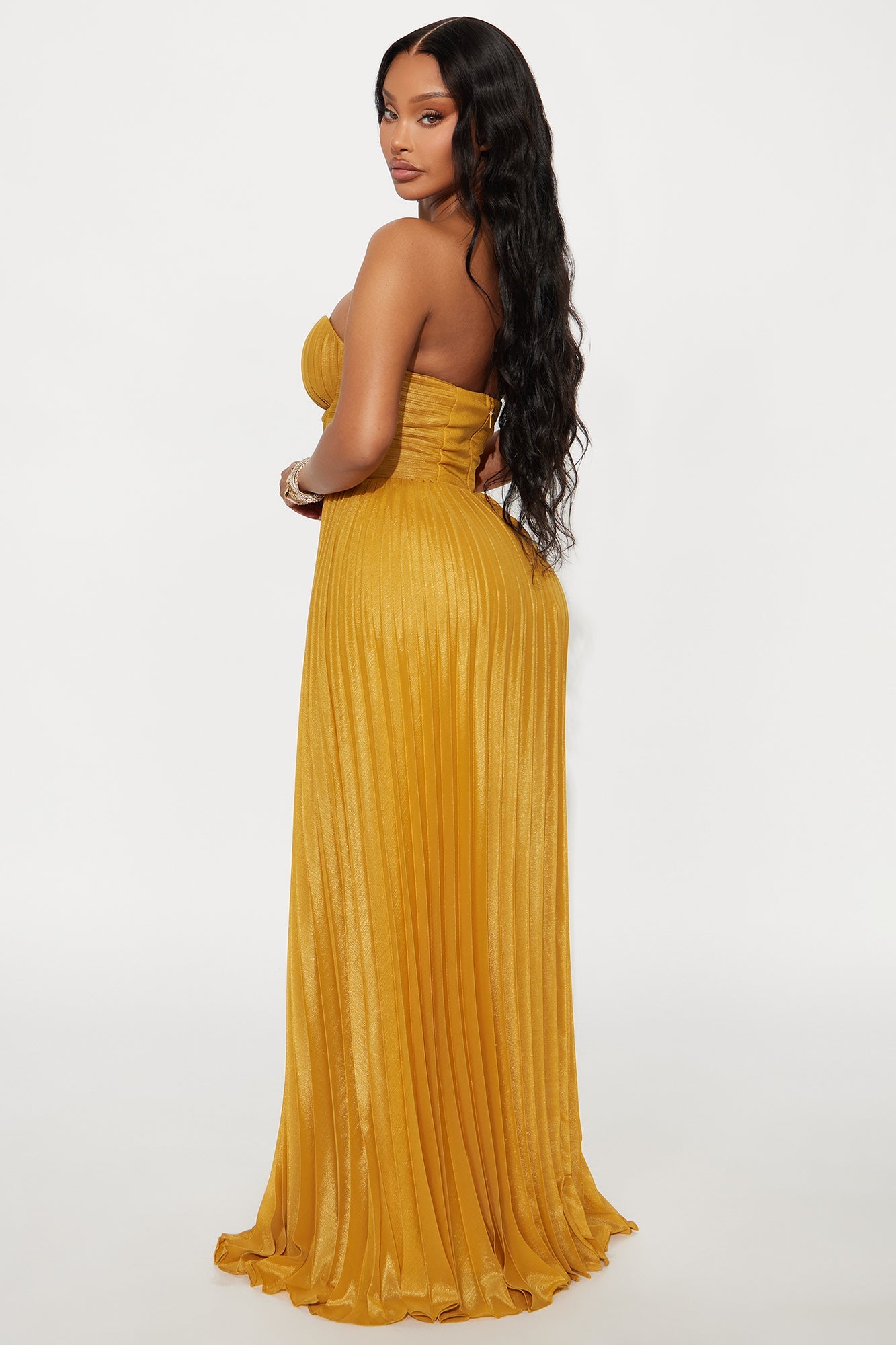 Urban Spark Plisse Gown - Mustard