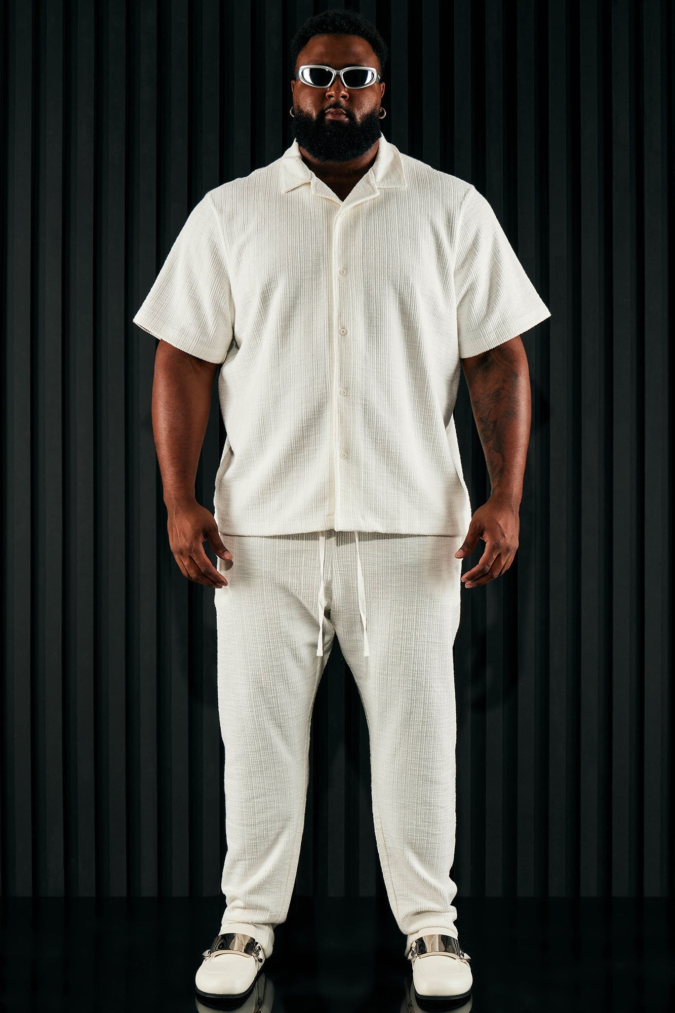 Dean Textured Short Sleeve Button Up Shirt - White