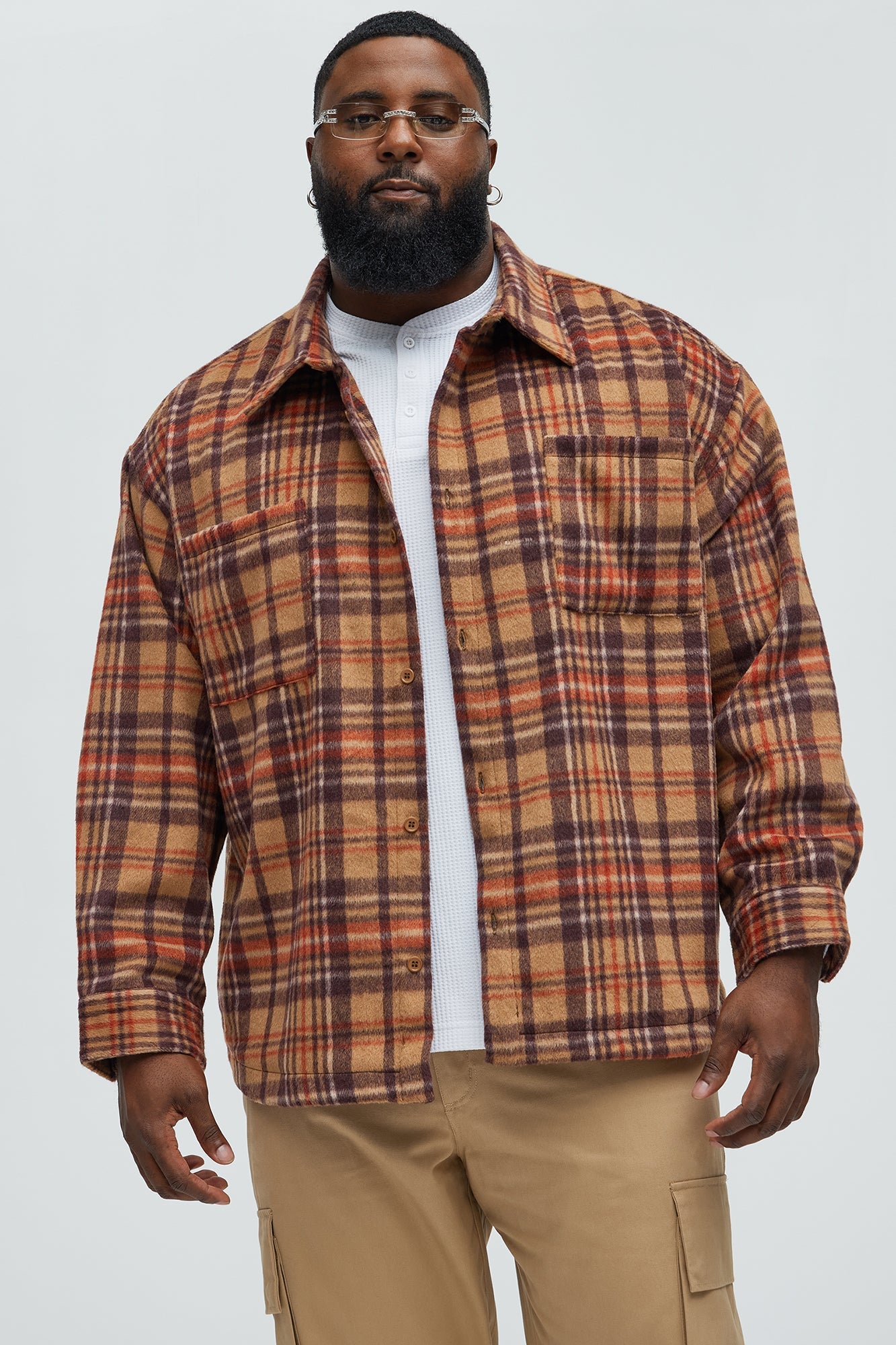 Come See Me Plaid Shacket - Brown