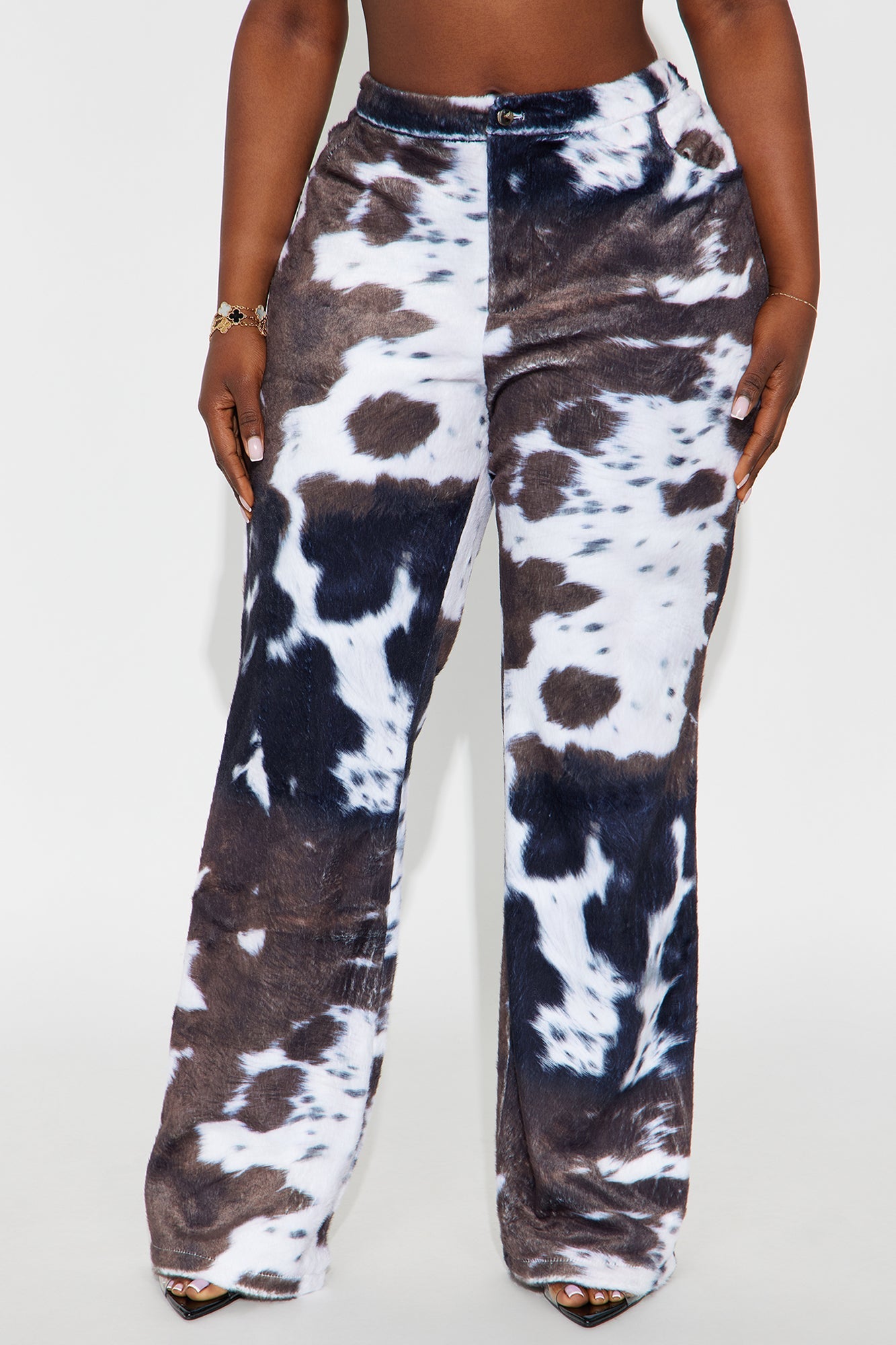 Nathalie Cow Print Faux Fur Straight Leg Pant 33 - Brown/combo