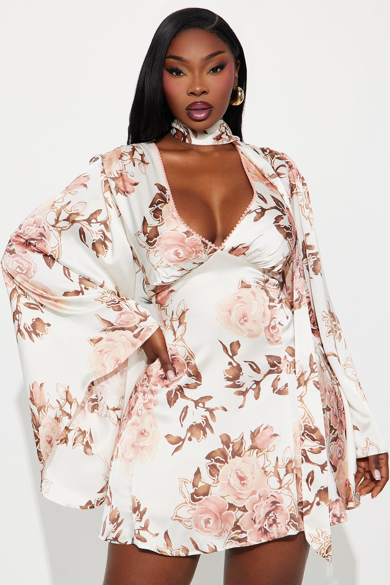 Flowery Days Satin Mini Dress - Pink/combo