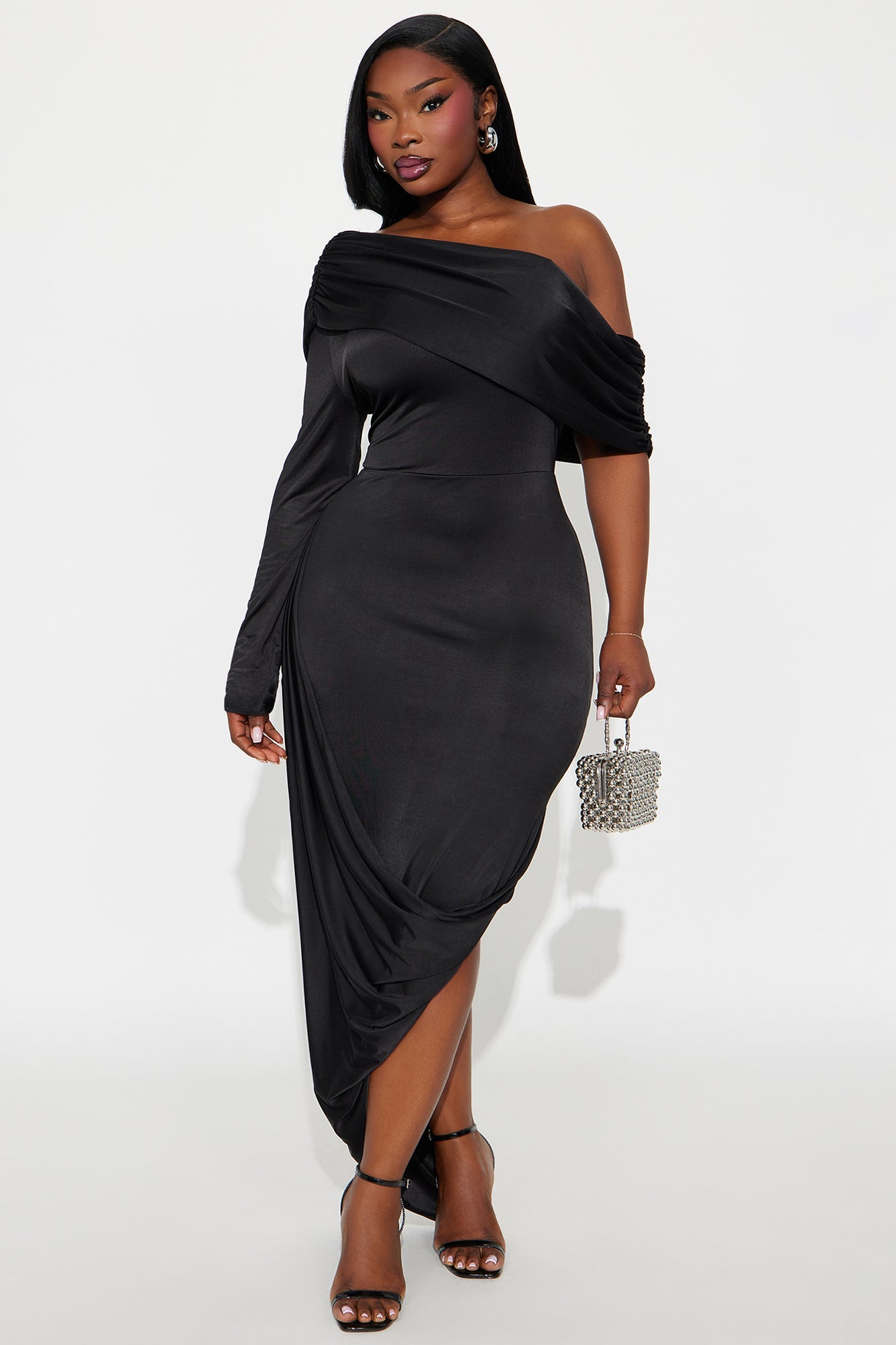 Worth The Wait Draped Maxi Dress - Black