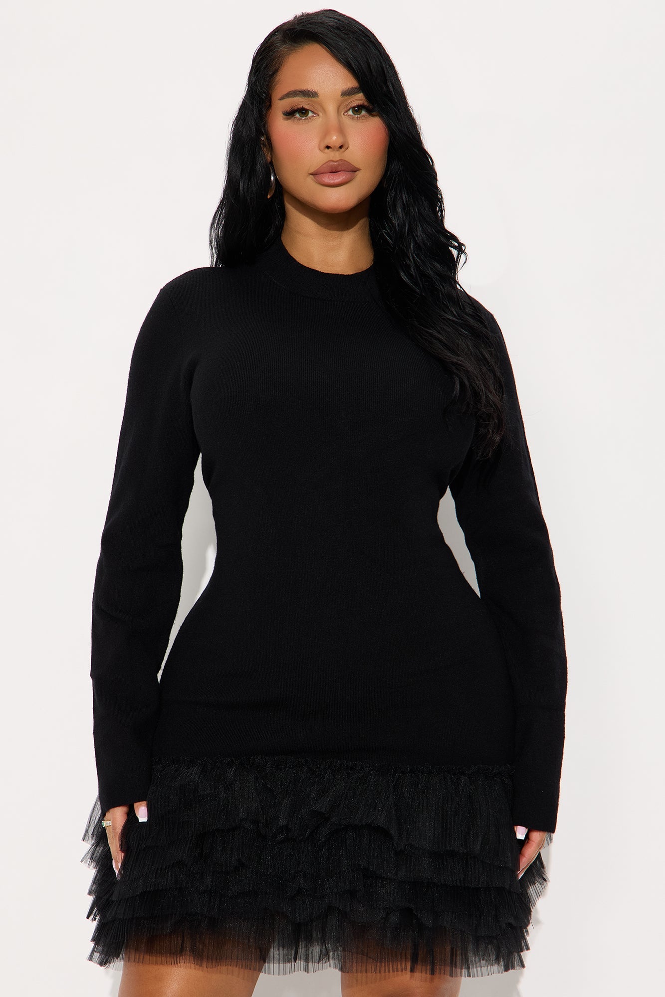 Tall Adora Drop Waist Sweater Mini Dress - Black