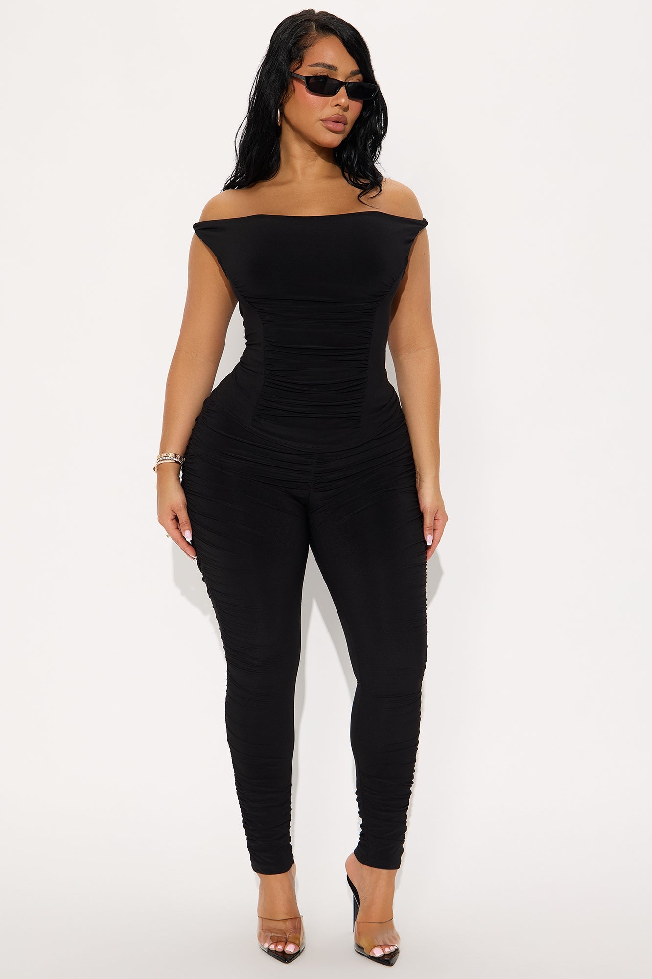 Vanessa Off Shoulder Pant Set - Black