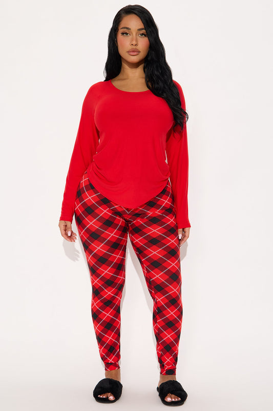 Holiday Time Matching Family Long Sleeve PJ Jogger Set - Red/Black
