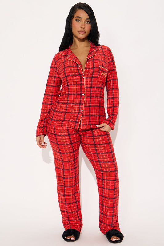 Santa Baby Embroidered Glitter Long Sleeve PJ Pant Set - Red