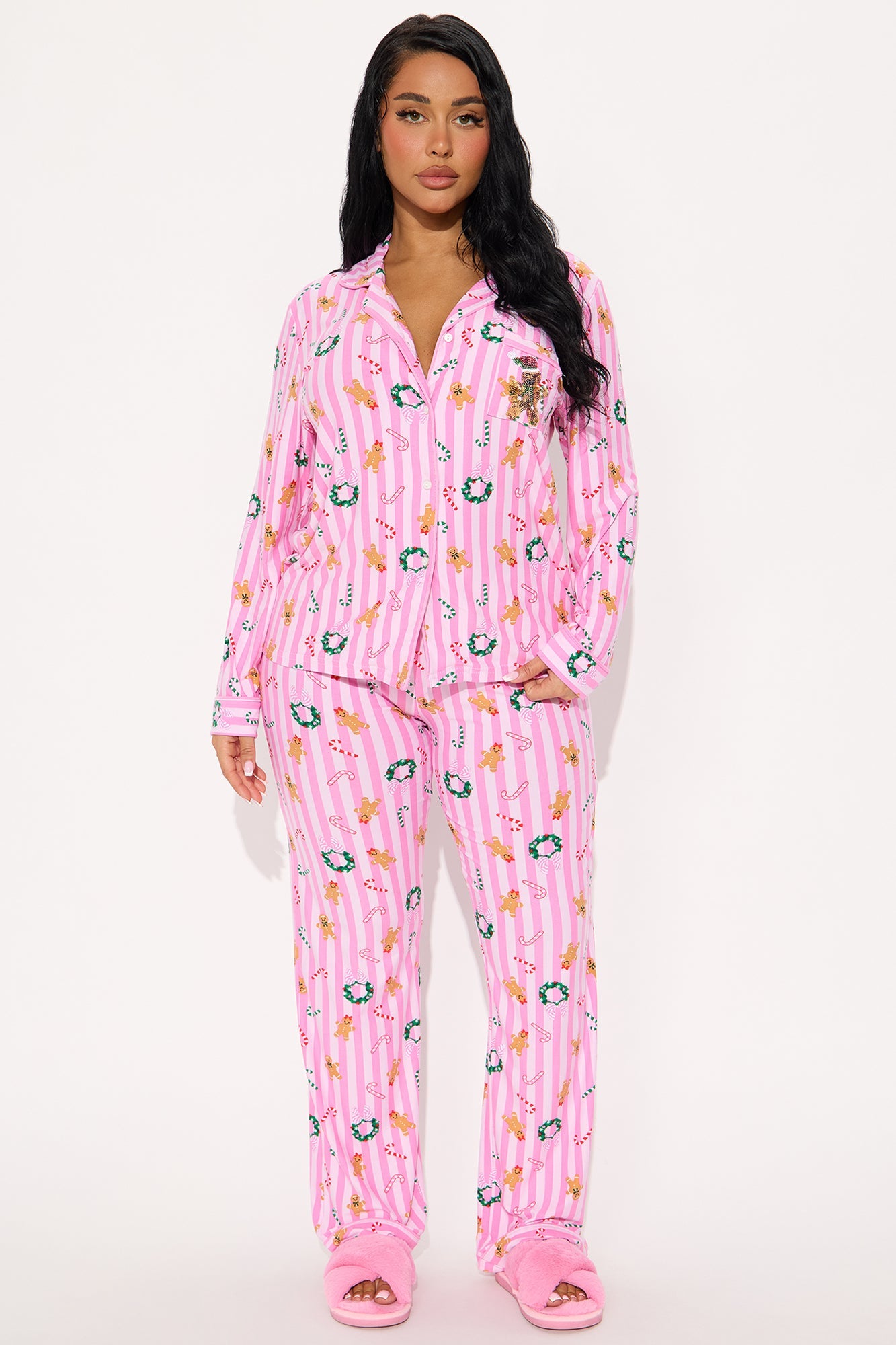 Sweets For Santa Long Sleeve PJ Pant Set - Pink/combo