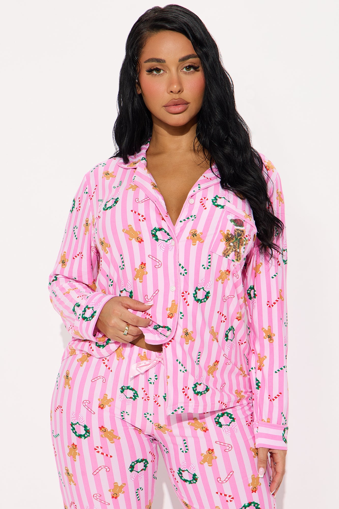 Sweets For Santa Long Sleeve PJ Pant Set - Pink/combo