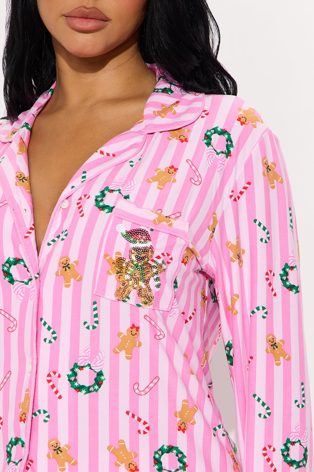 Sweets For Santa Long Sleeve PJ Pant Set - Pink/combo