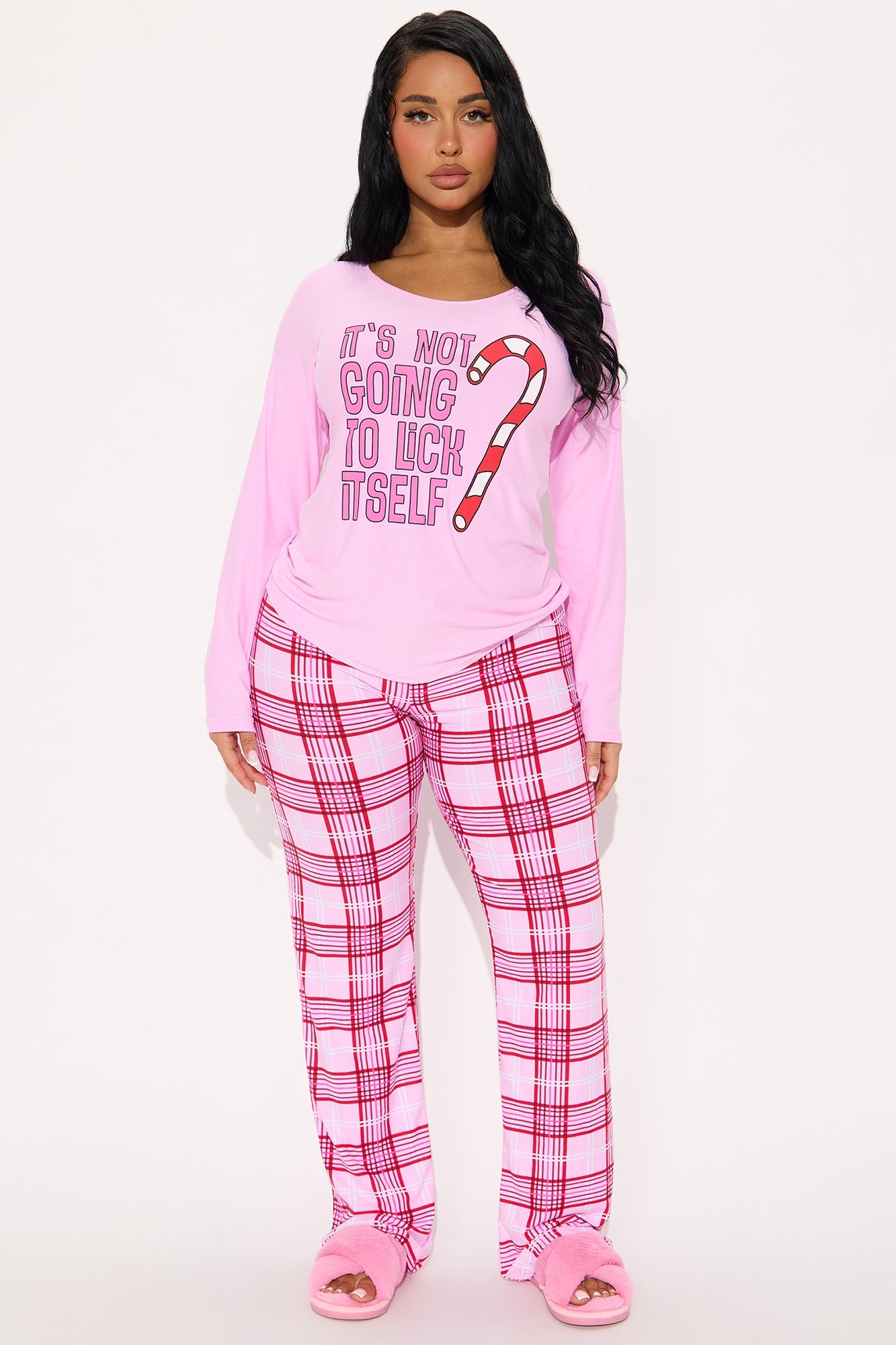 Lick My Candy Cane Long Sleeve PJ Pant Set - Pink/combo