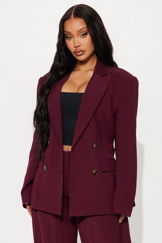 End Of Time Double Breasted Blazer - Wine