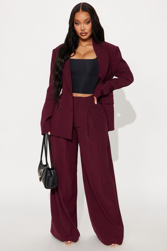 End Of Time Wide Leg Belted Trousers 33″ - Wine