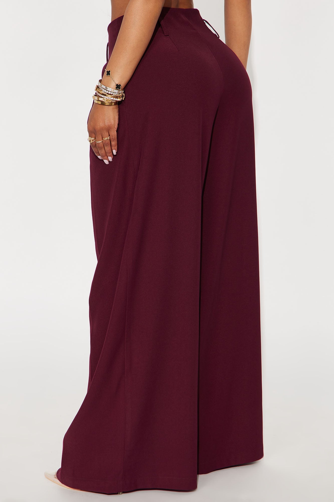 End Of Time Wide Leg Belted Trousers 33″ - Wine