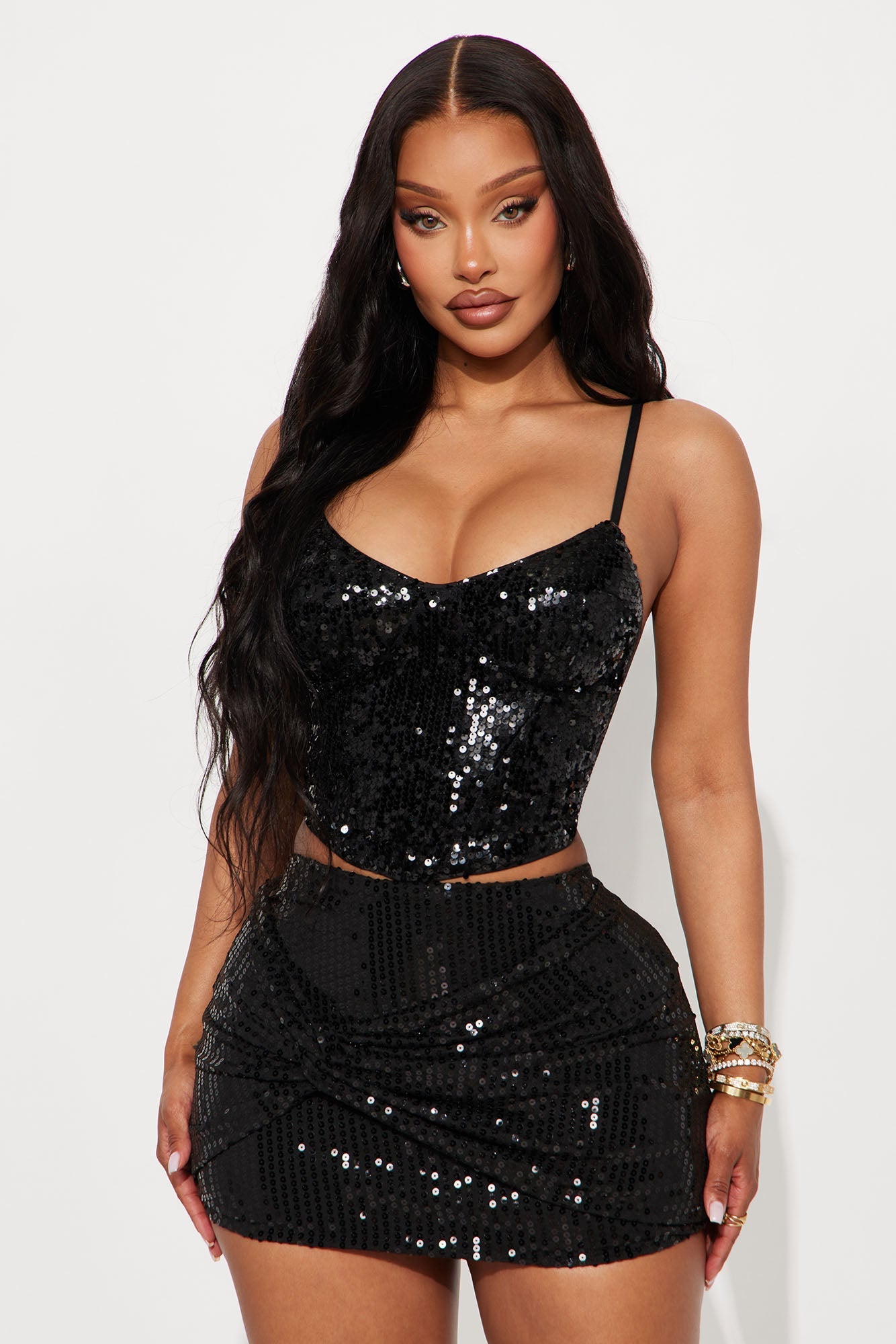 Star Blaze Lace Up Sequin Top - Black