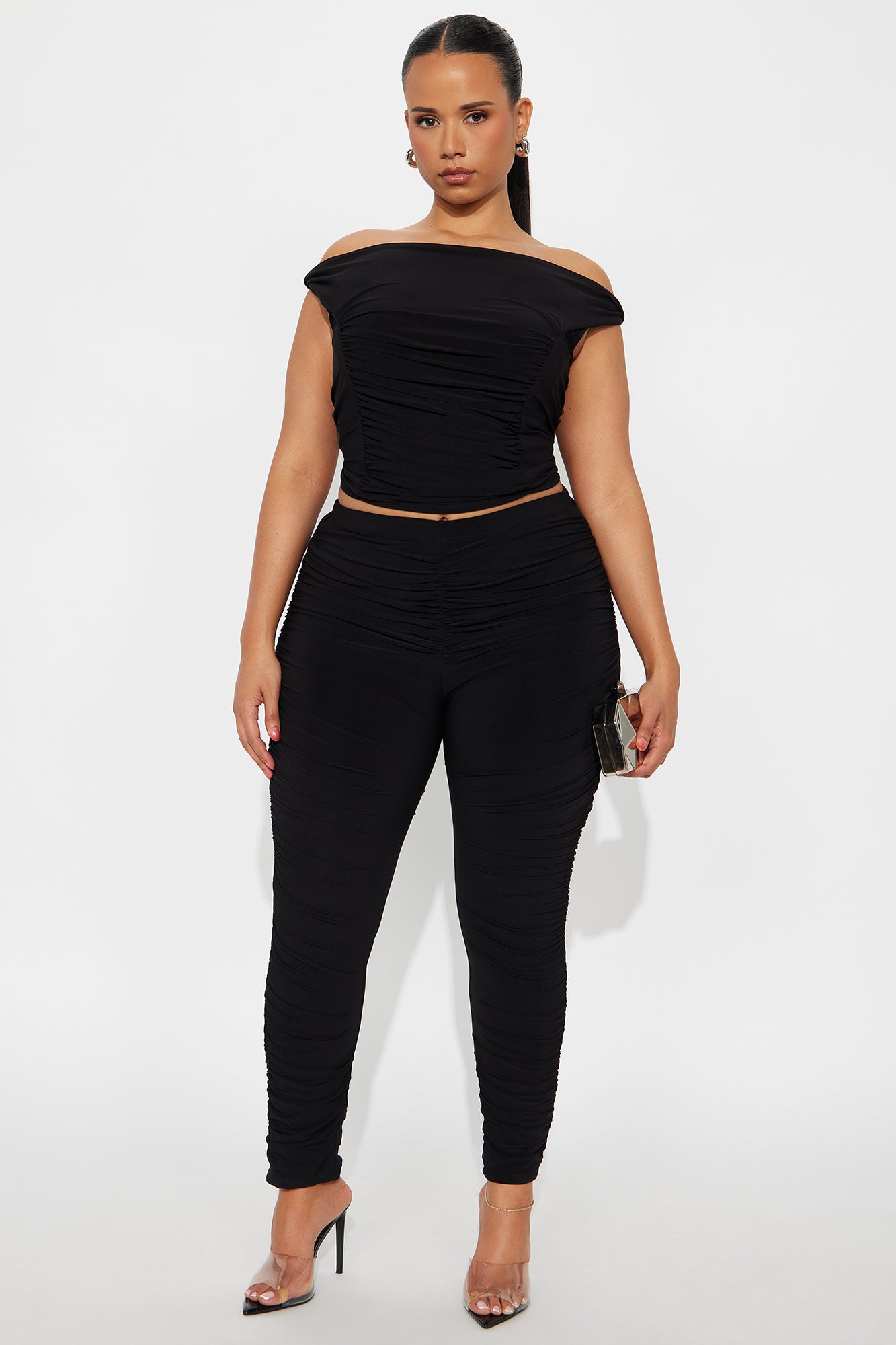 Vanessa Off Shoulder Pant Set - Black