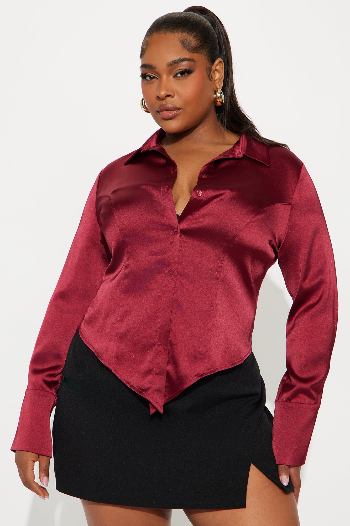 Emotionally Expensive Satin Shirt - Wine