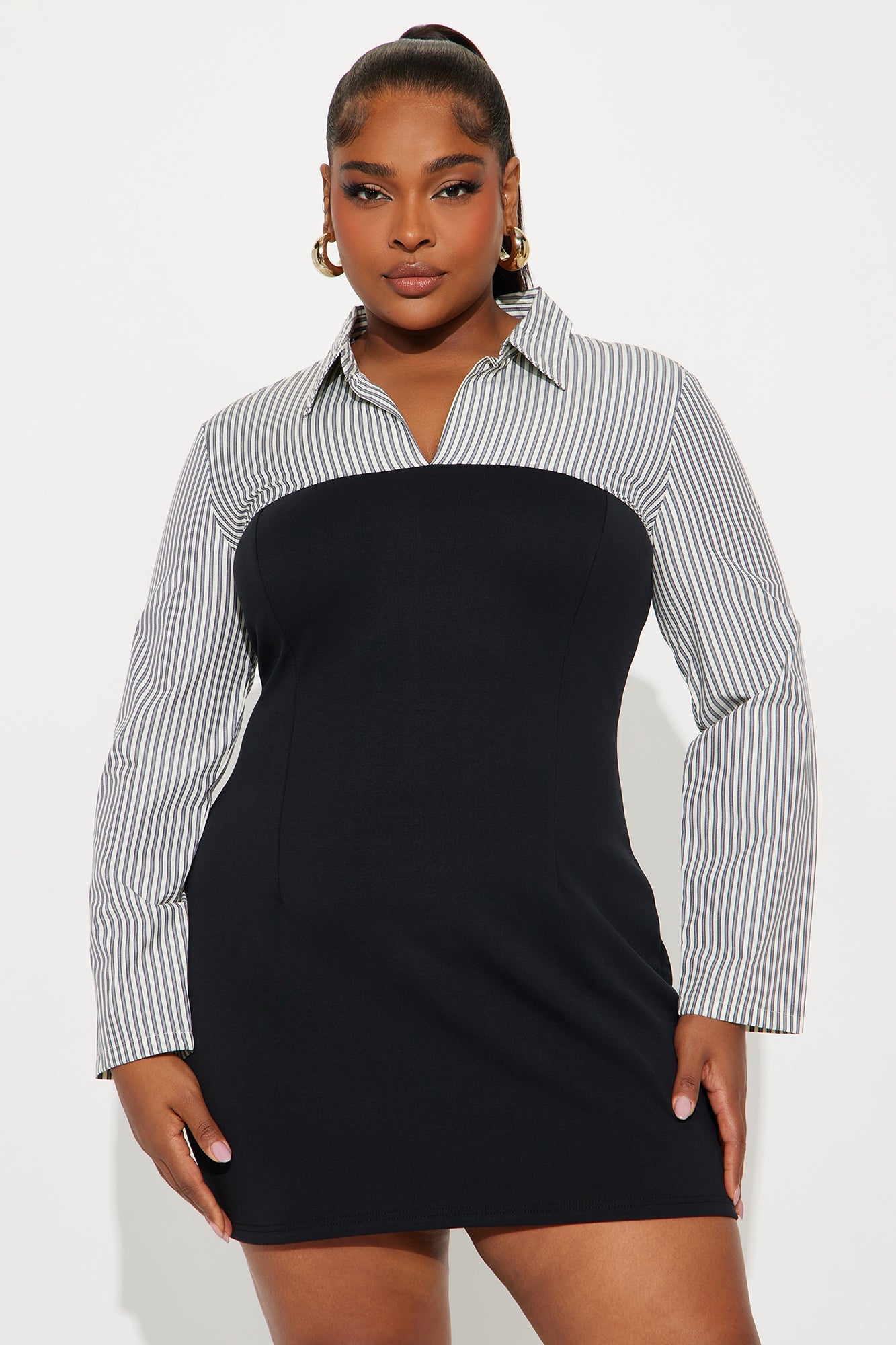 Aviana Collar Shirt Mini Dress - Black/combo