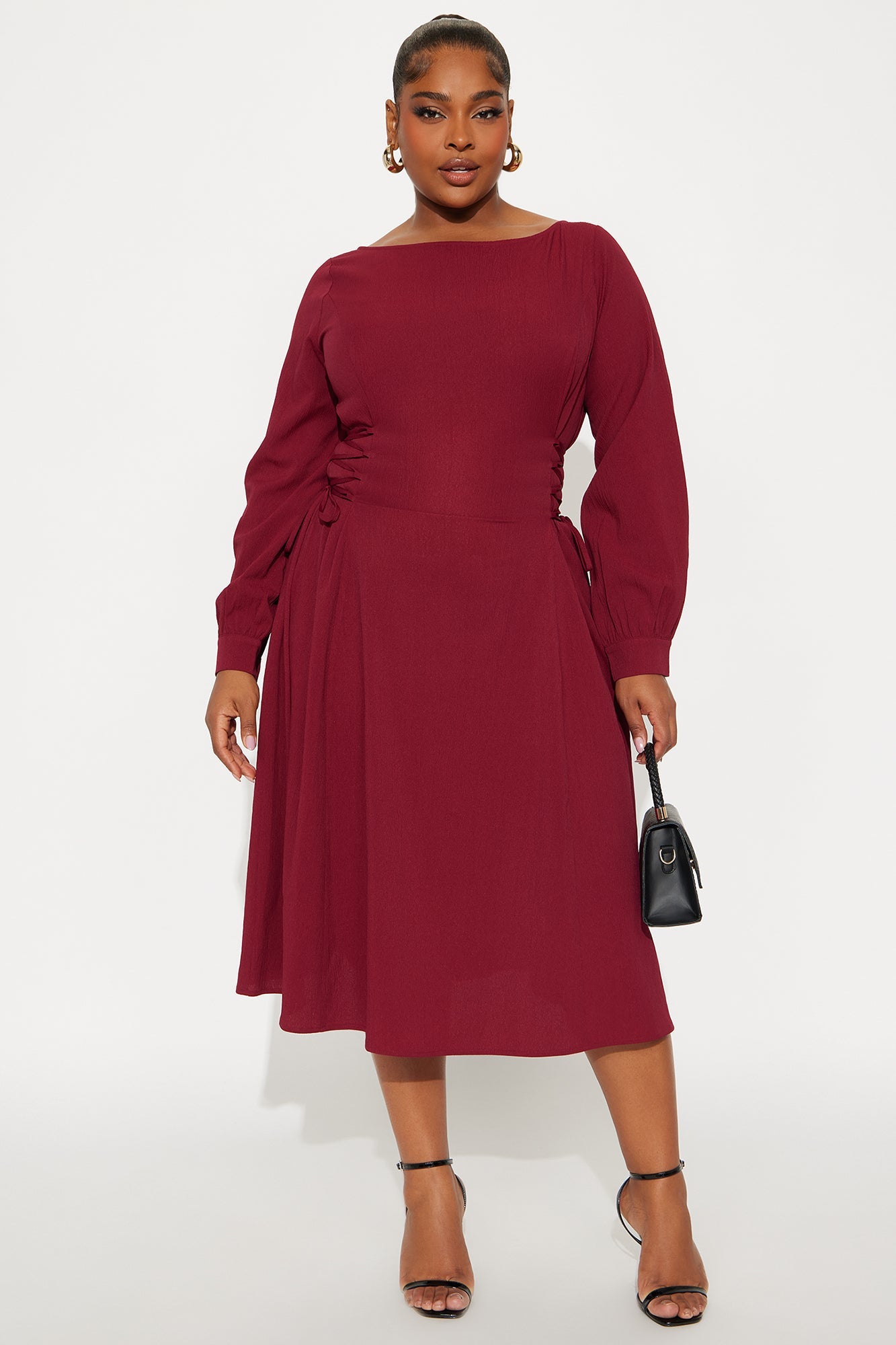 Vienna Lace Up Midi Dress - Wine