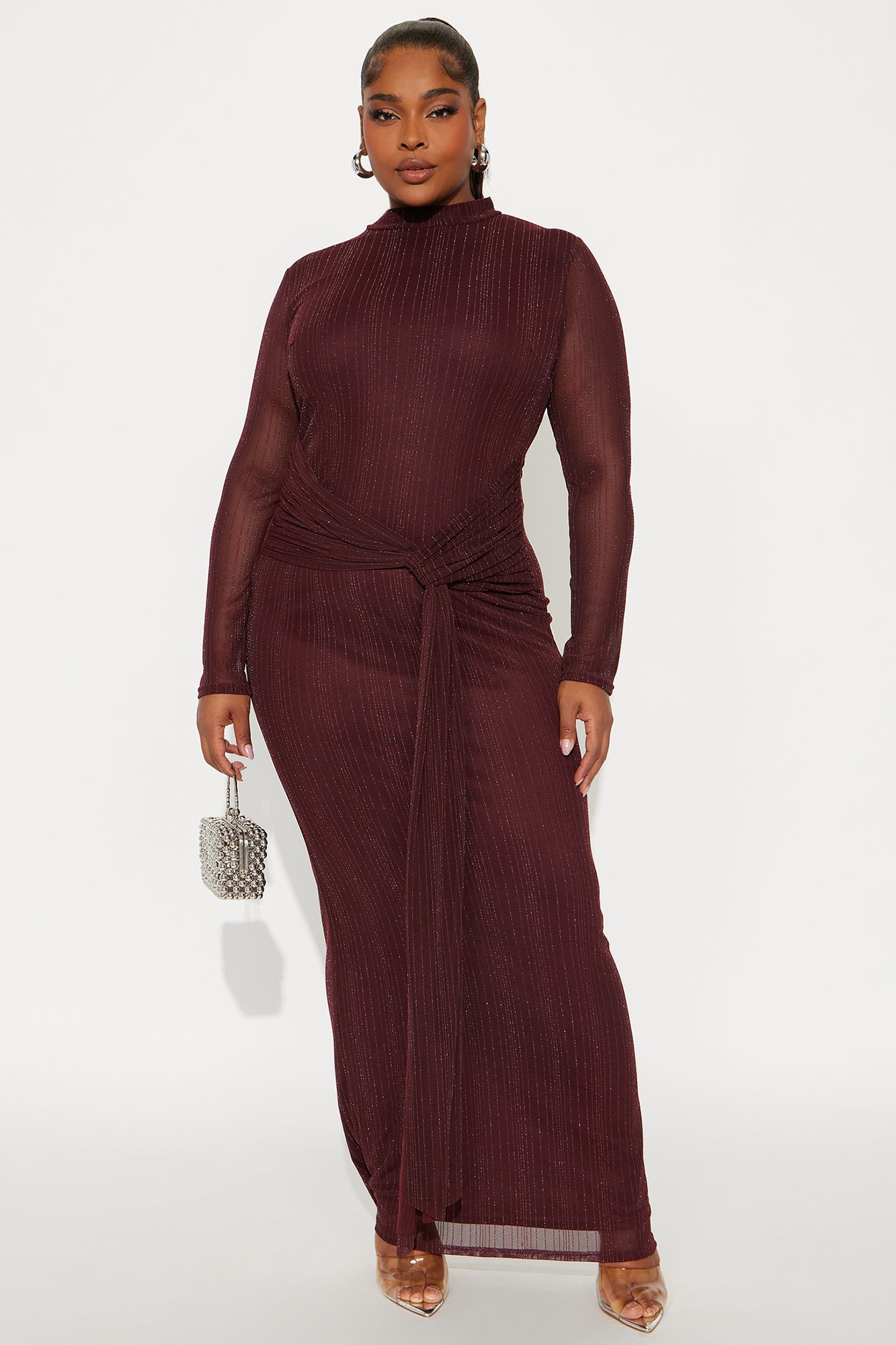 Always Right Glitter Maxi Dress - Burgundy