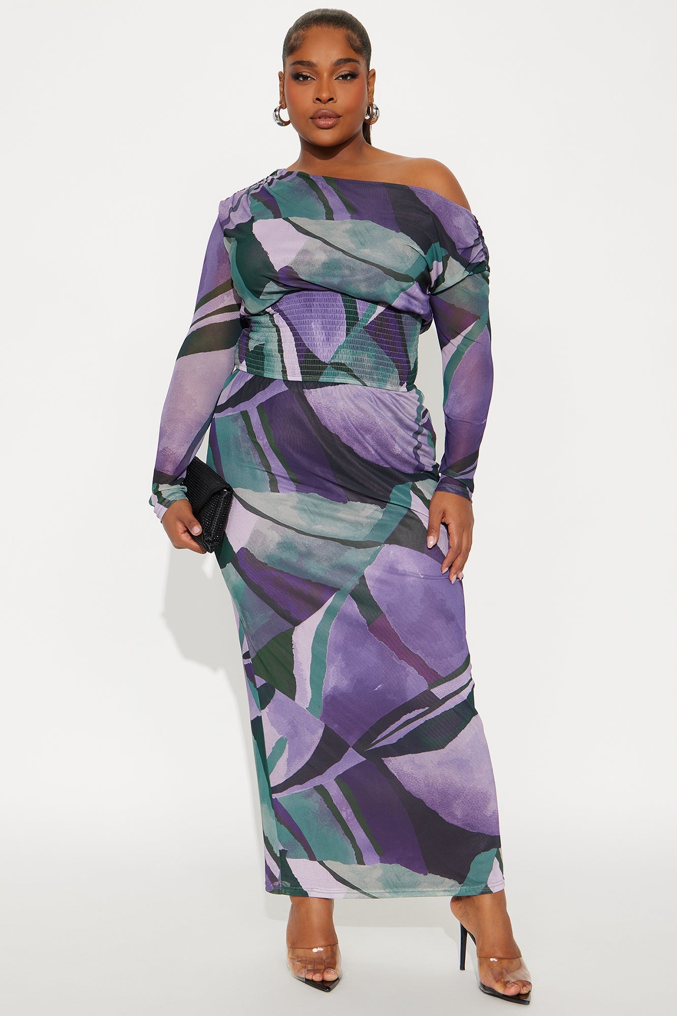 Tammy Abstract Mesh Maxi Dress - Purple/combo