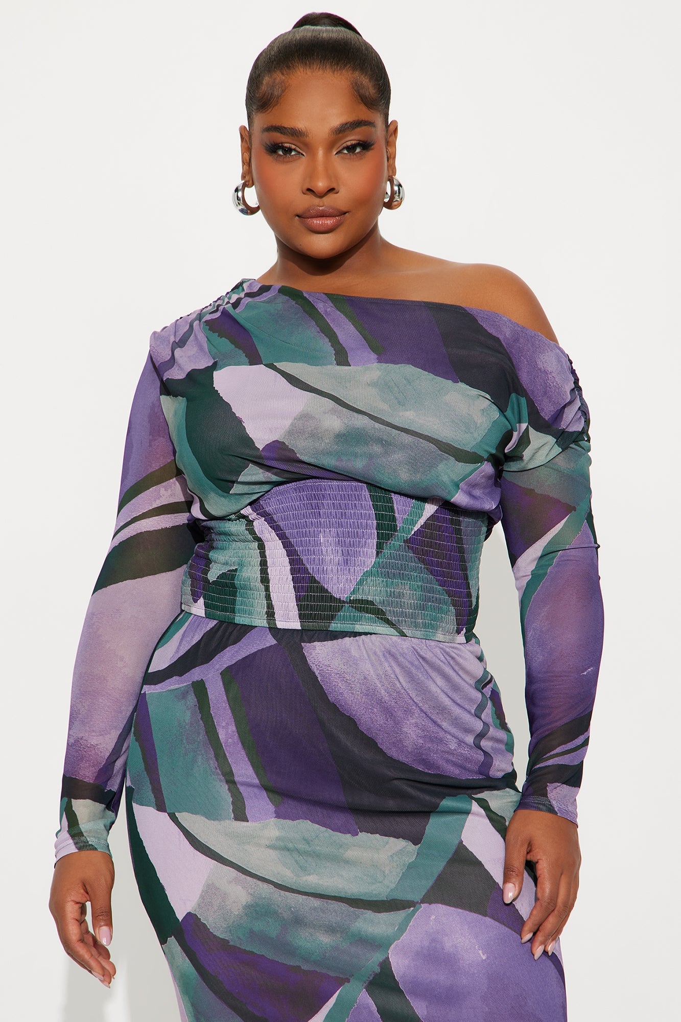 Tammy Abstract Mesh Maxi Dress - Purple/combo
