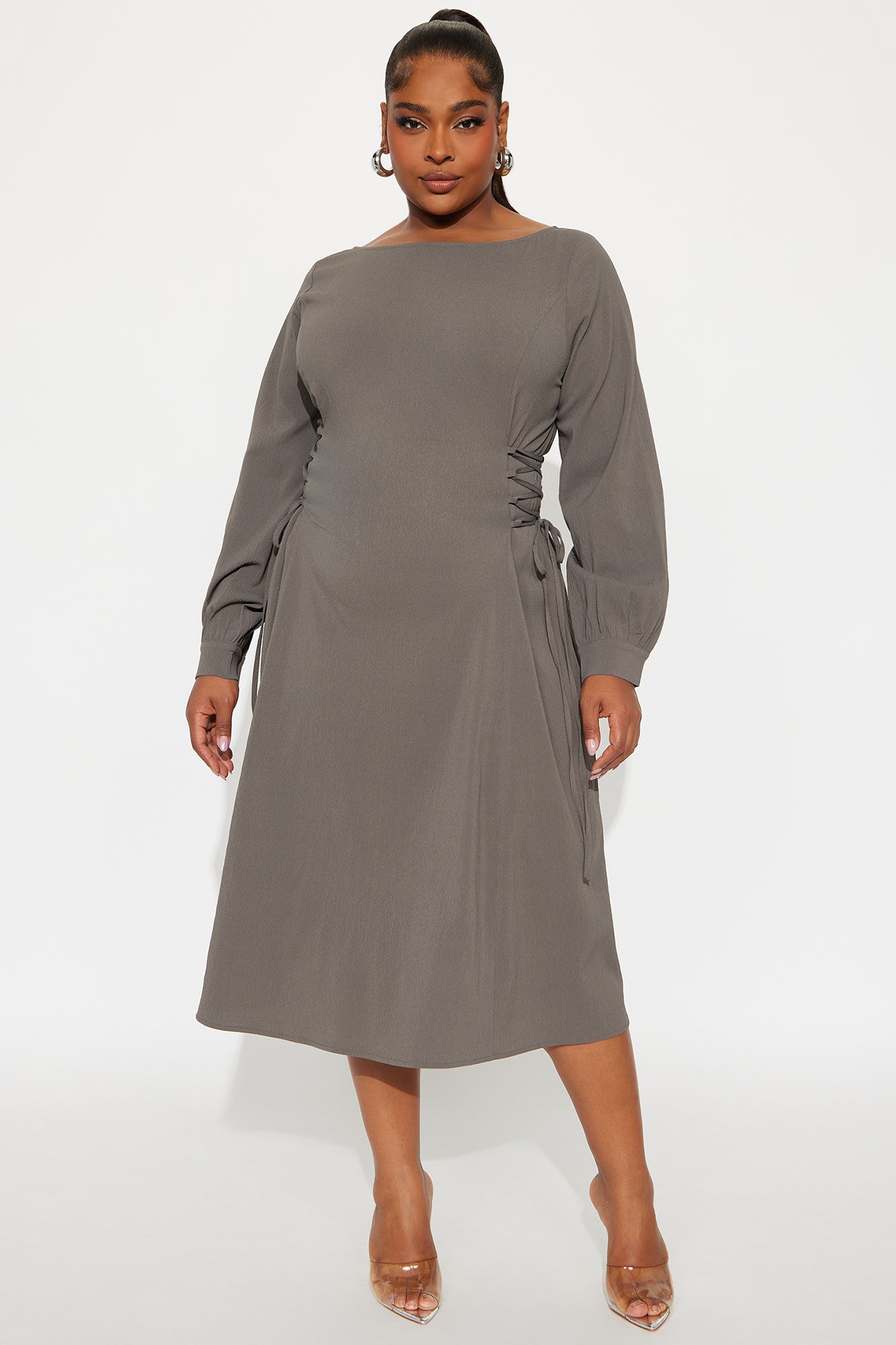 Vienna Lace Up Midi Dress - Olive