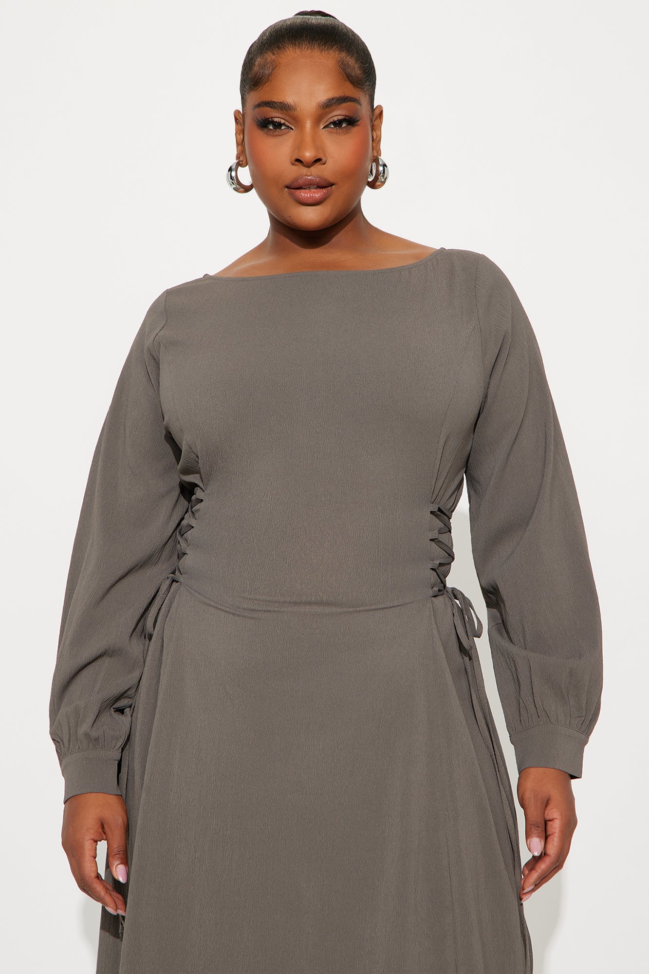 Vienna Lace Up Midi Dress - Olive