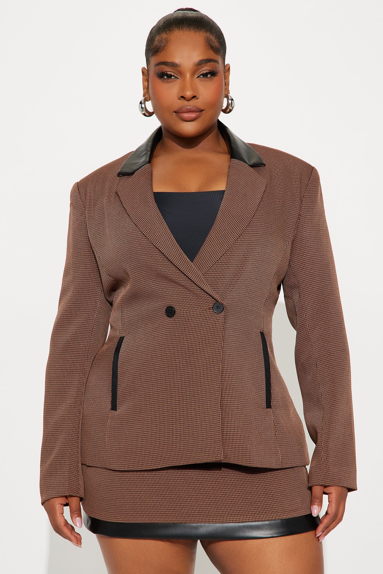 Glenda Blazer Mini Skirt Set - Taupe/combo