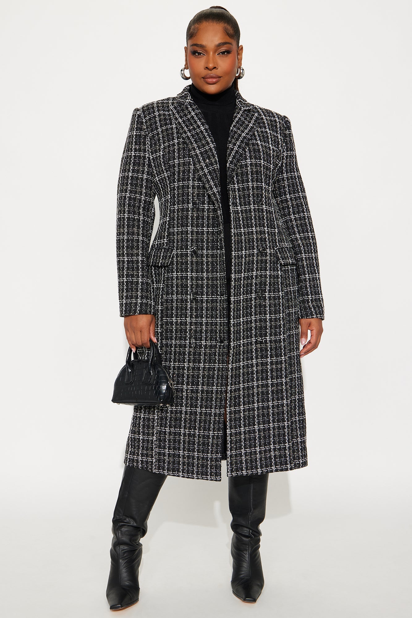 Trisha Button Up Tweed Midi Dress - Black