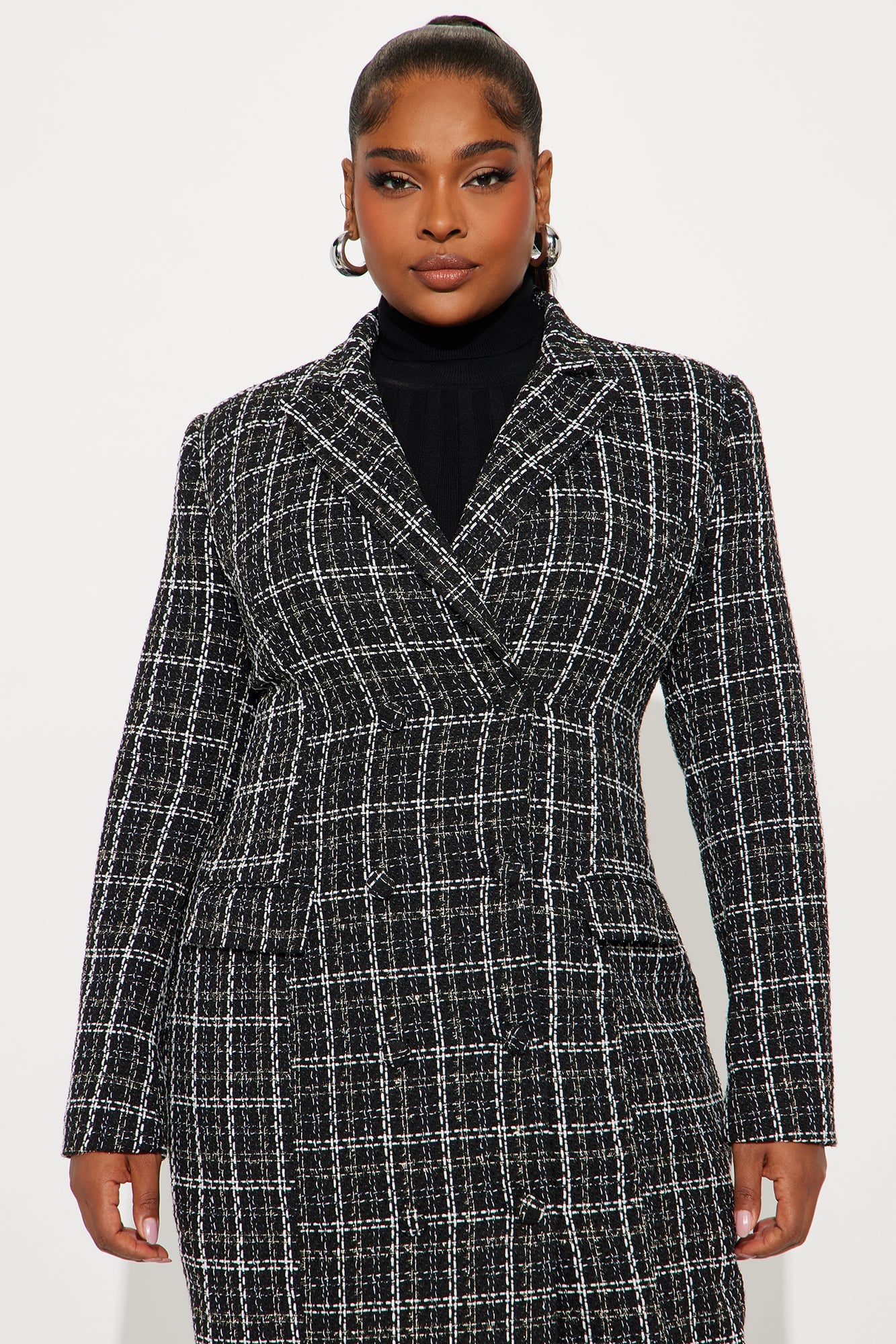 Trisha Button Up Tweed Midi Dress - Black